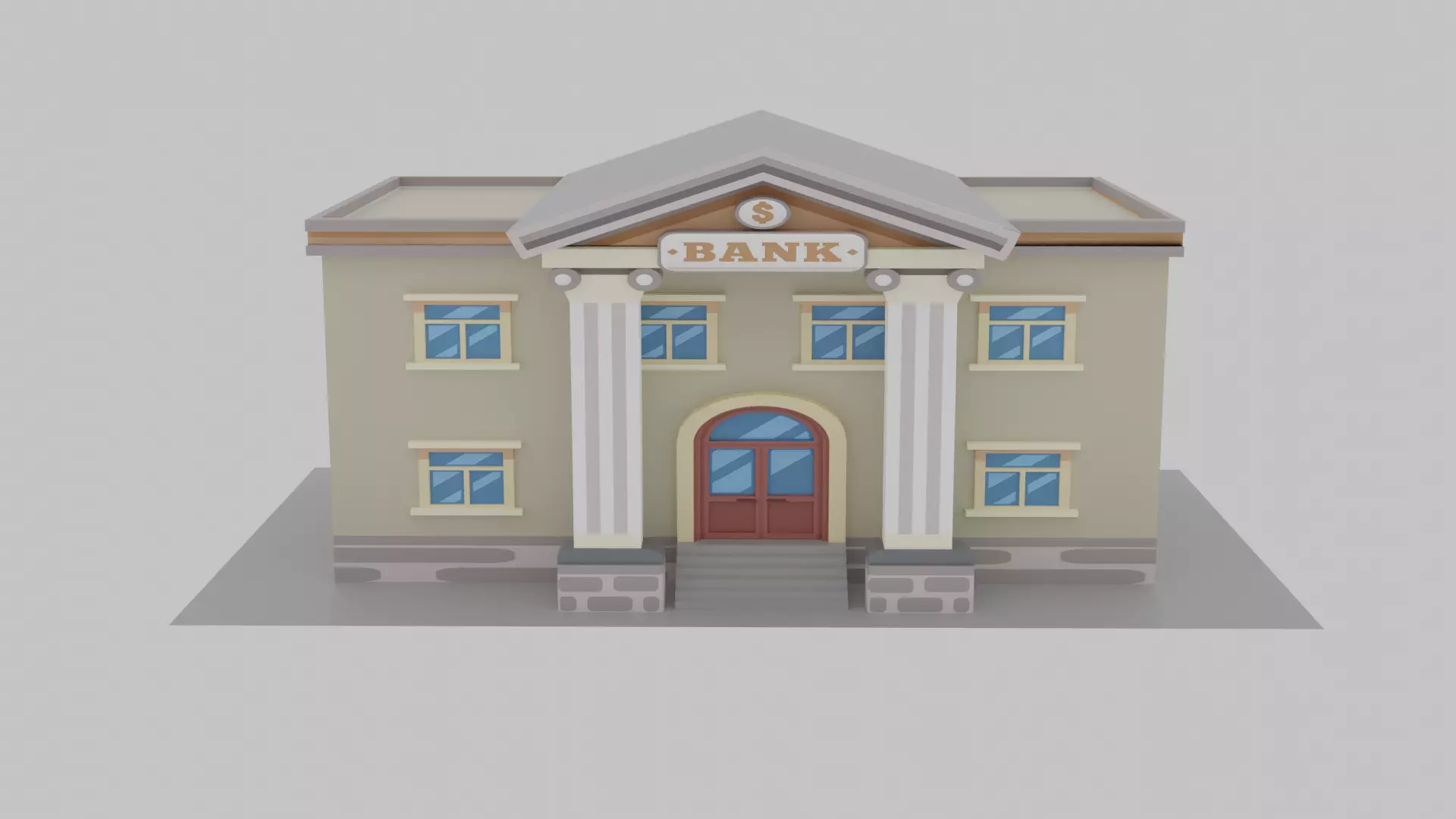 Bank Cartoon Low-poly 3D model_0