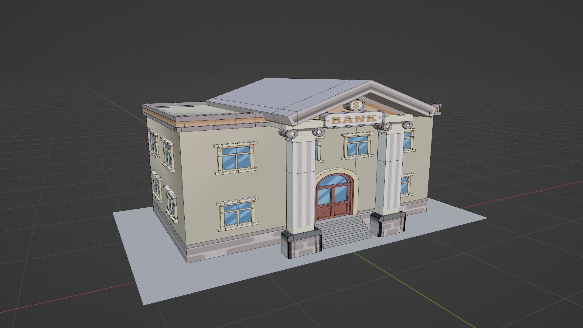 Bank Cartoon Low-poly 3D model_7