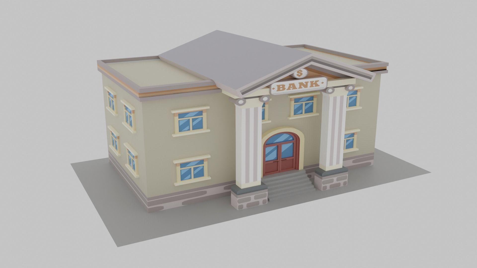 Bank Cartoon Low-poly 3D model_1