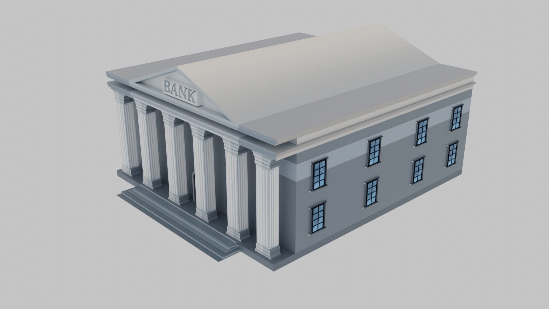 Bank Building Low-poly 3D model_2