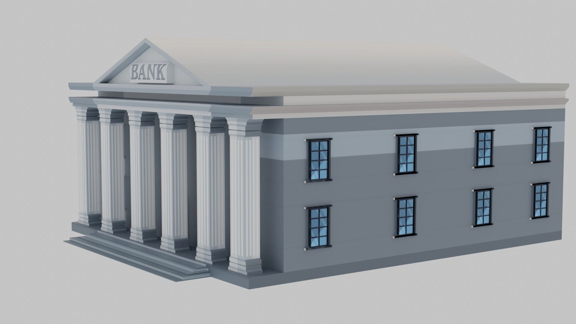 Bank Building Low-poly 3D model_5
