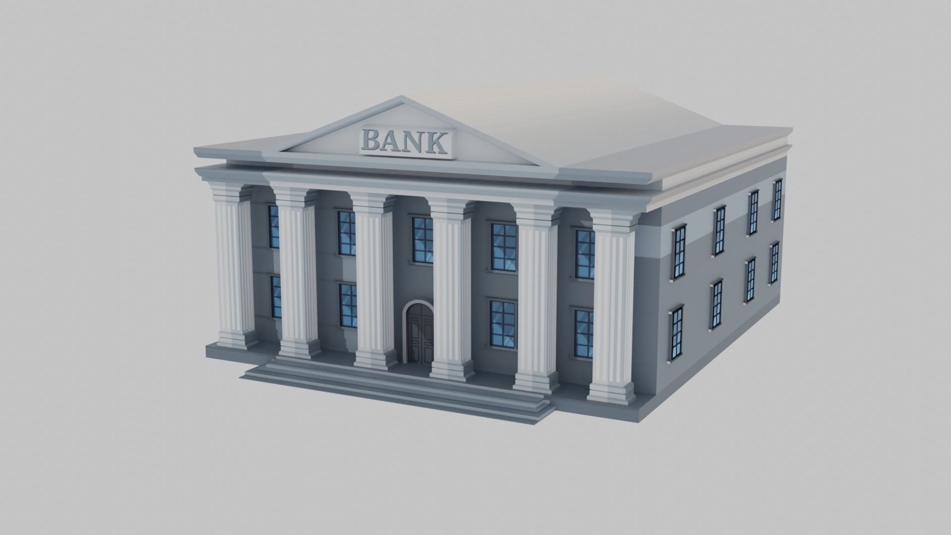 Bank Building Low-poly 3D model_6