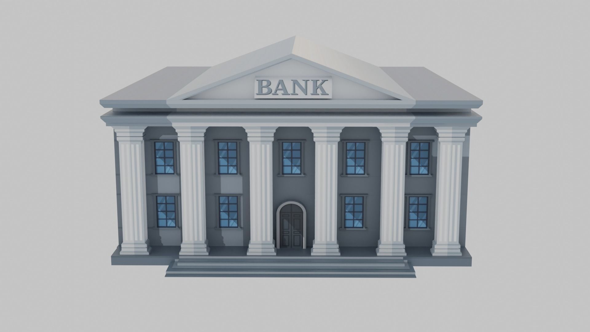 Bank Building Low-poly 3D model_1