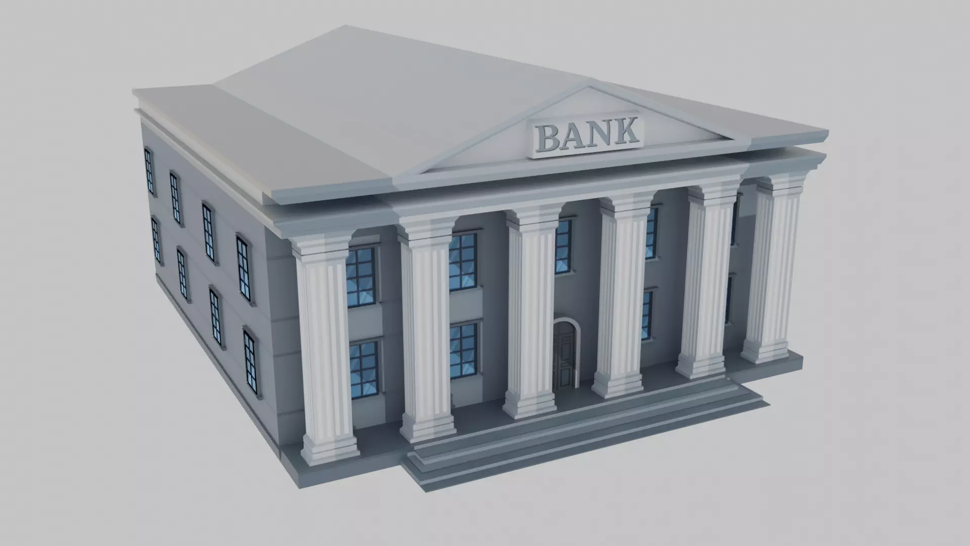 Bank Building Low-poly 3D model_0