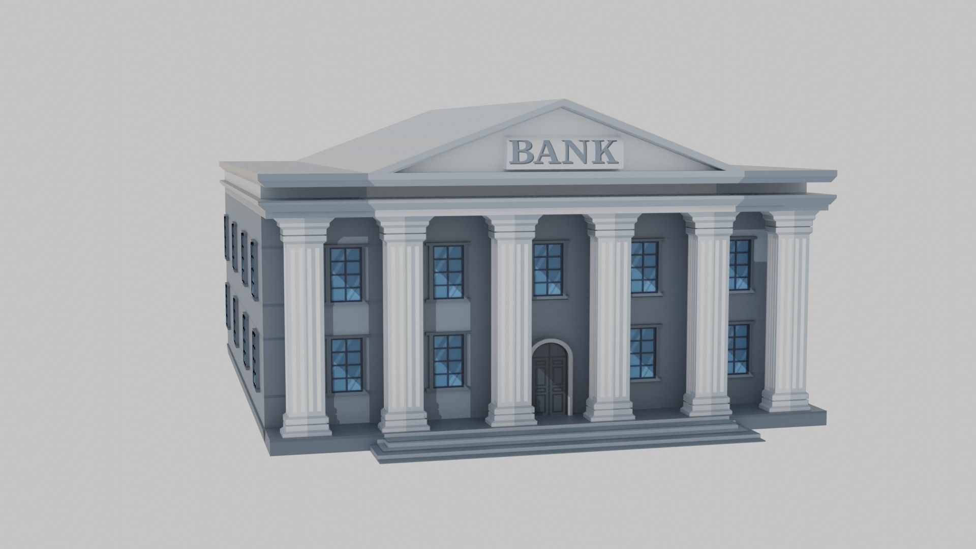 Bank Building Low-poly 3D model_3