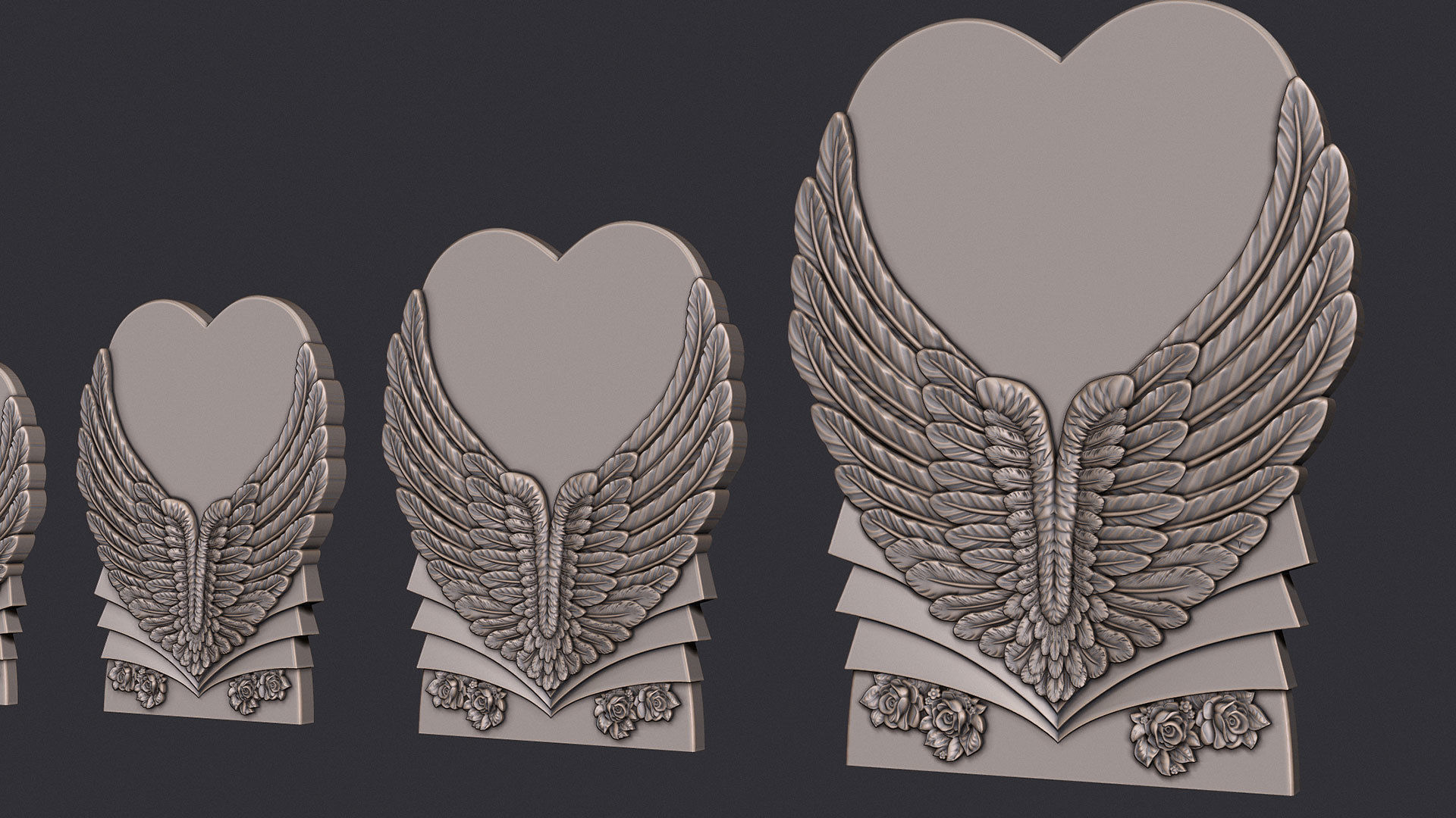 Angel Wings and Heart Memorial 3D print model_3