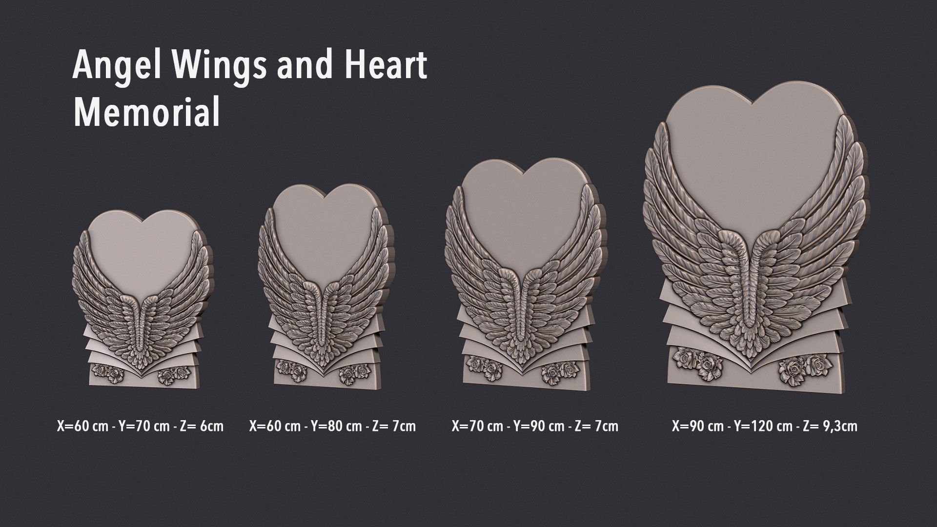 Angel Wings and Heart Memorial 3D print model_1