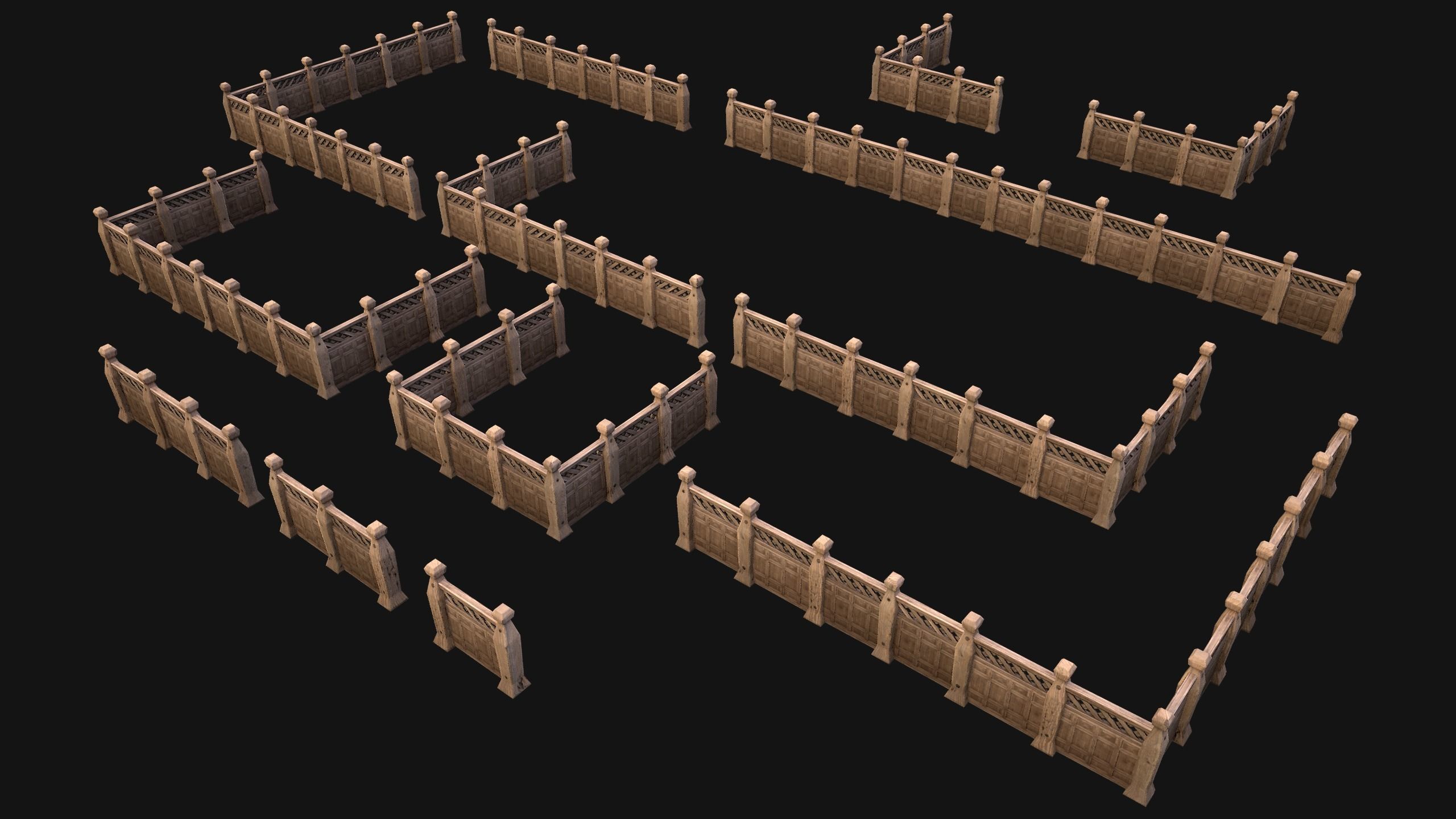 Stairs and Fences Medieval Pack Low-poly 3D model_7
