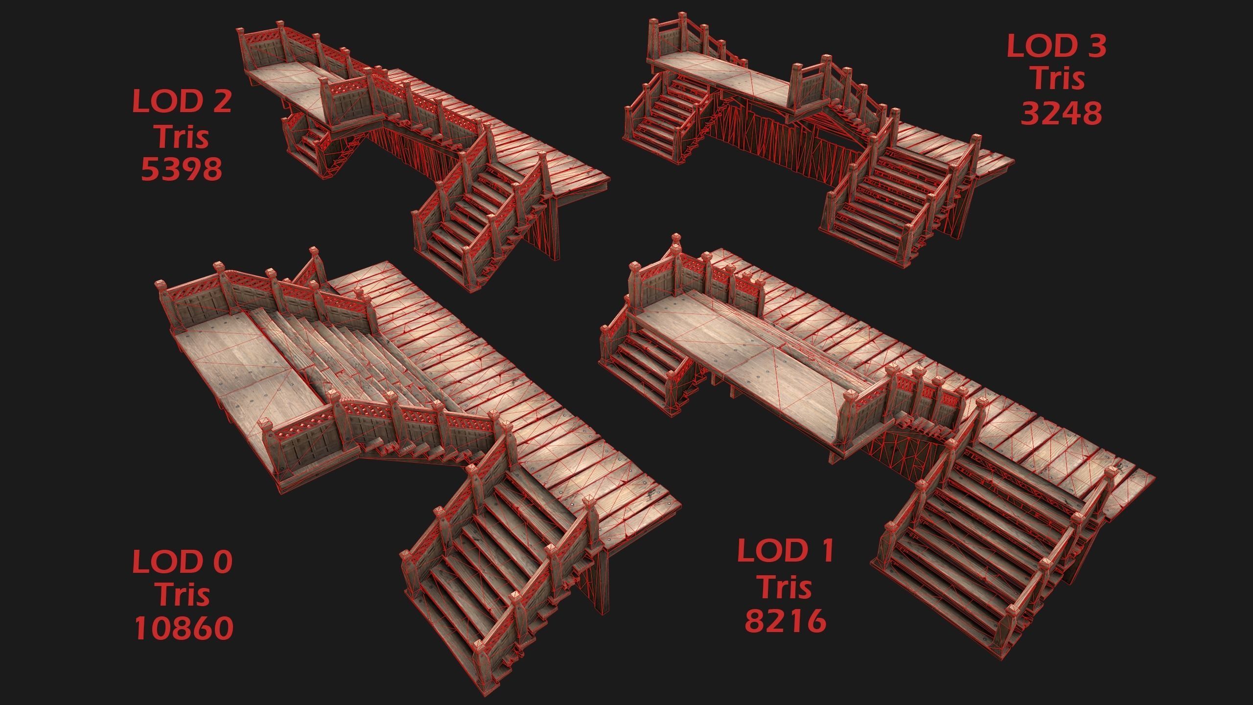 Stairs and Fences Medieval Pack Low-poly 3D model_15
