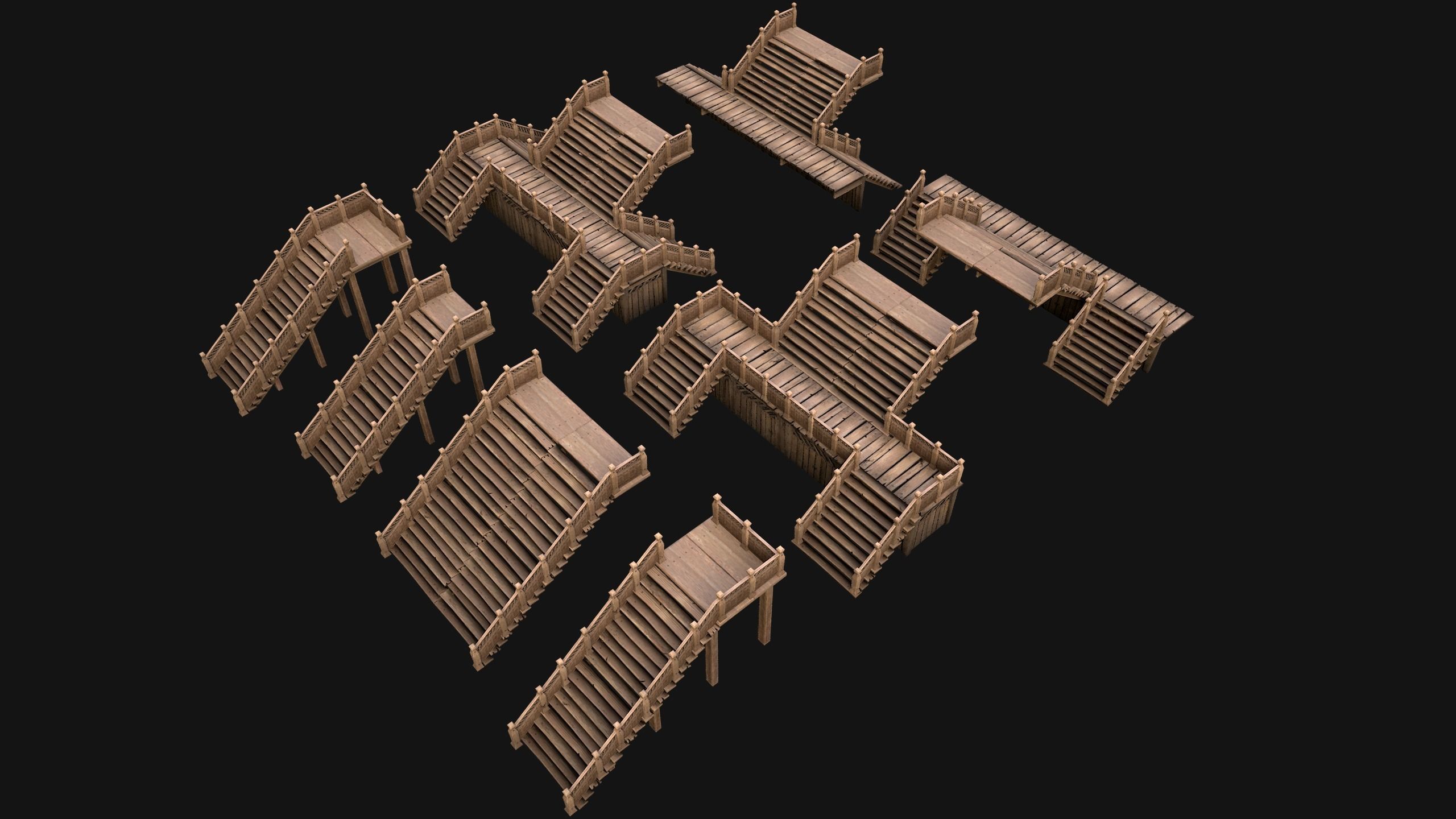 Stairs and Fences Medieval Pack Low-poly 3D model_6