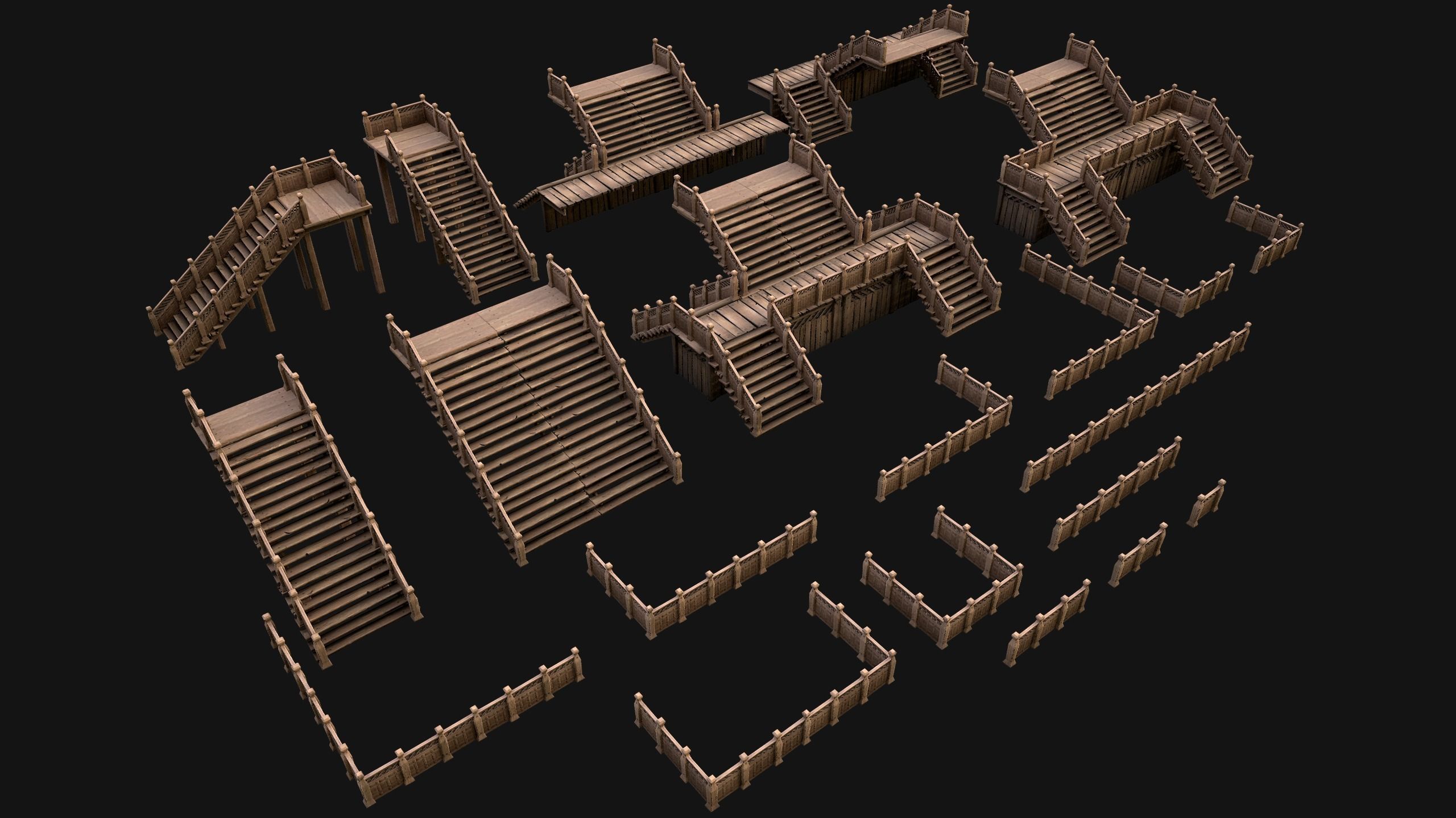 Stairs and Fences Medieval Pack Low-poly 3D model_2