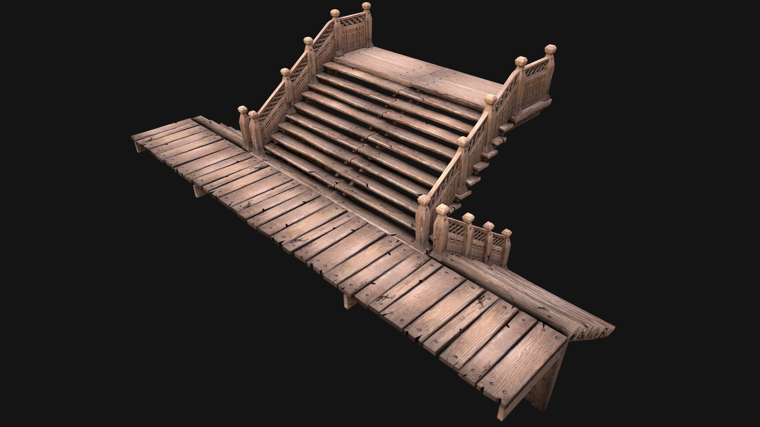 Stairs and Fences Medieval Pack Low-poly 3D model_16