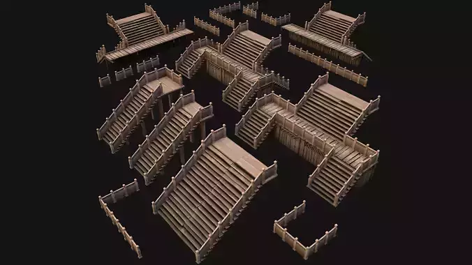 Stairs and Fences Medieval Pack Low-poly 3D model