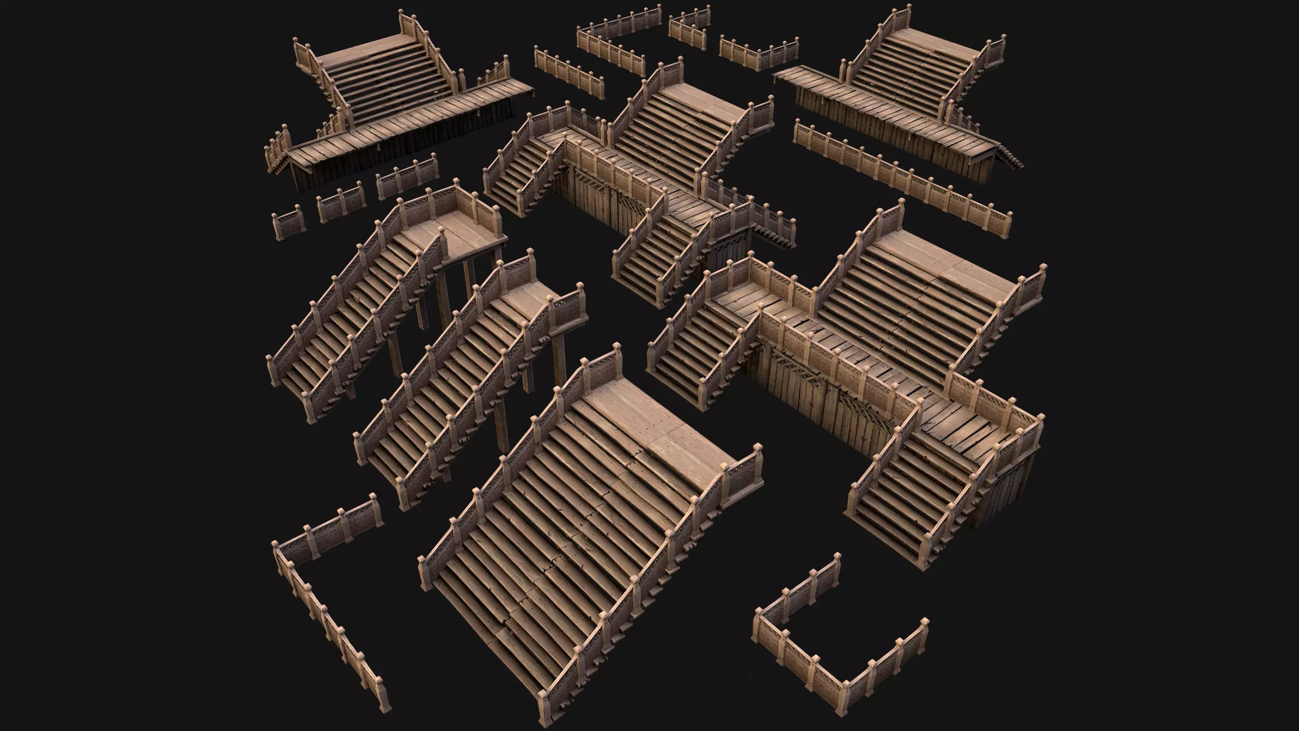 Stairs and Fences Medieval Pack Low-poly 3D model_0