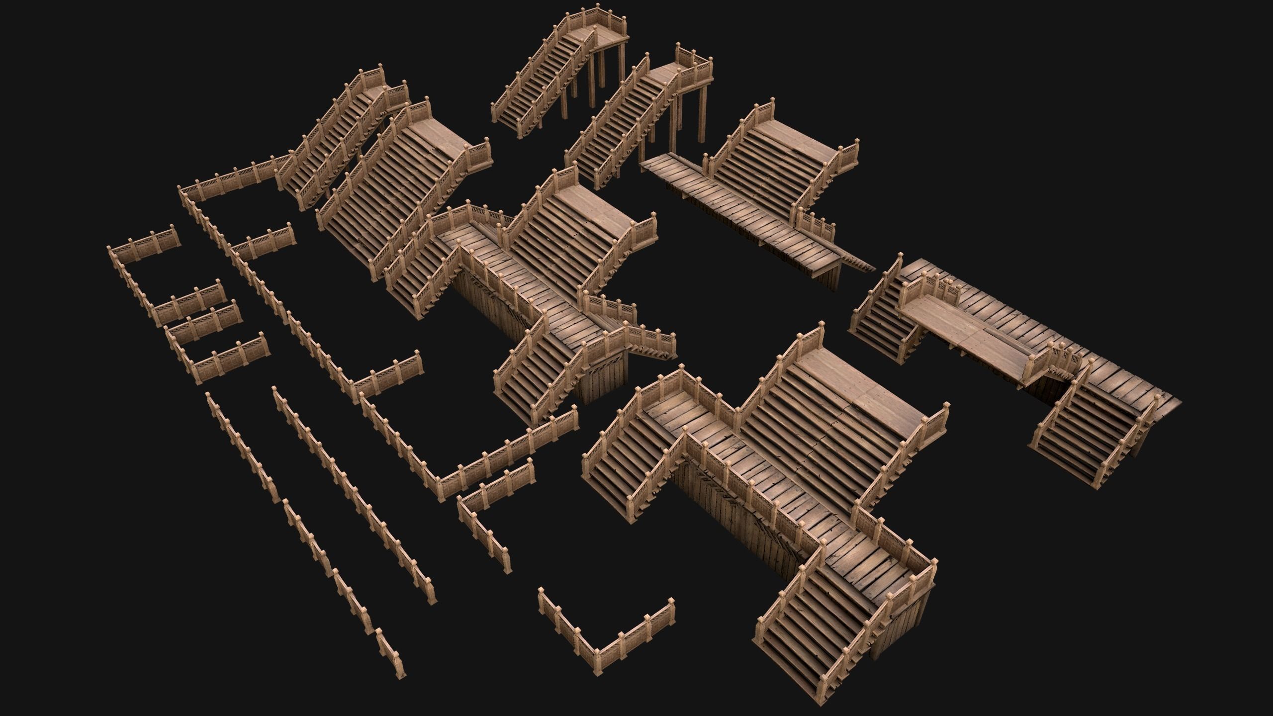 Stairs and Fences Medieval Pack Low-poly 3D model_4