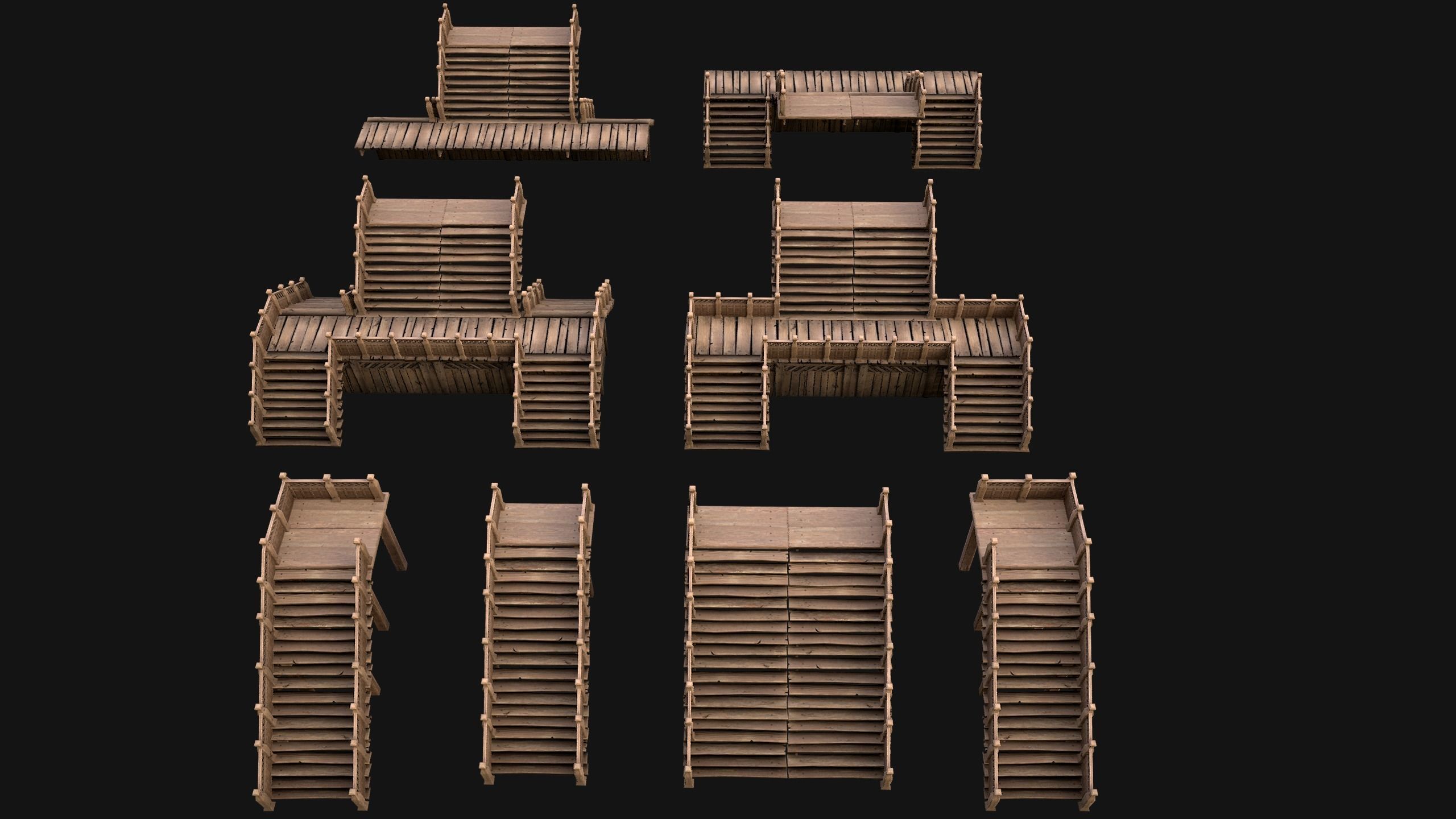 Stairs and Fences Medieval Pack Low-poly 3D model_5