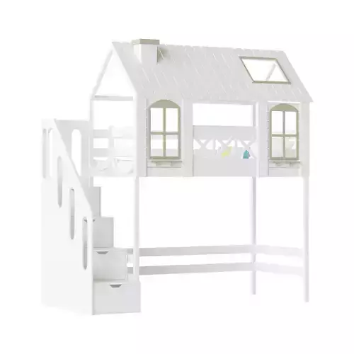 Childrens bed loft house Asnen - with ladder chest of drawers