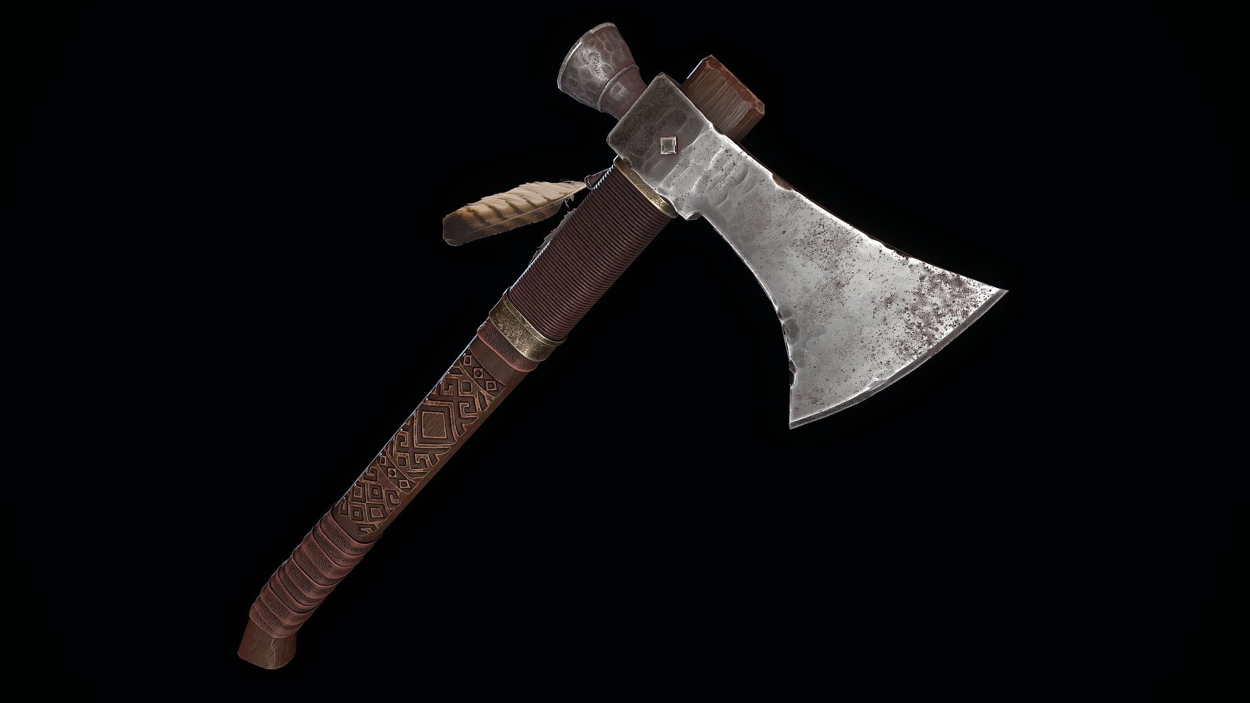 Decorated Tomahawk Axe Low-poly 3D model_3
