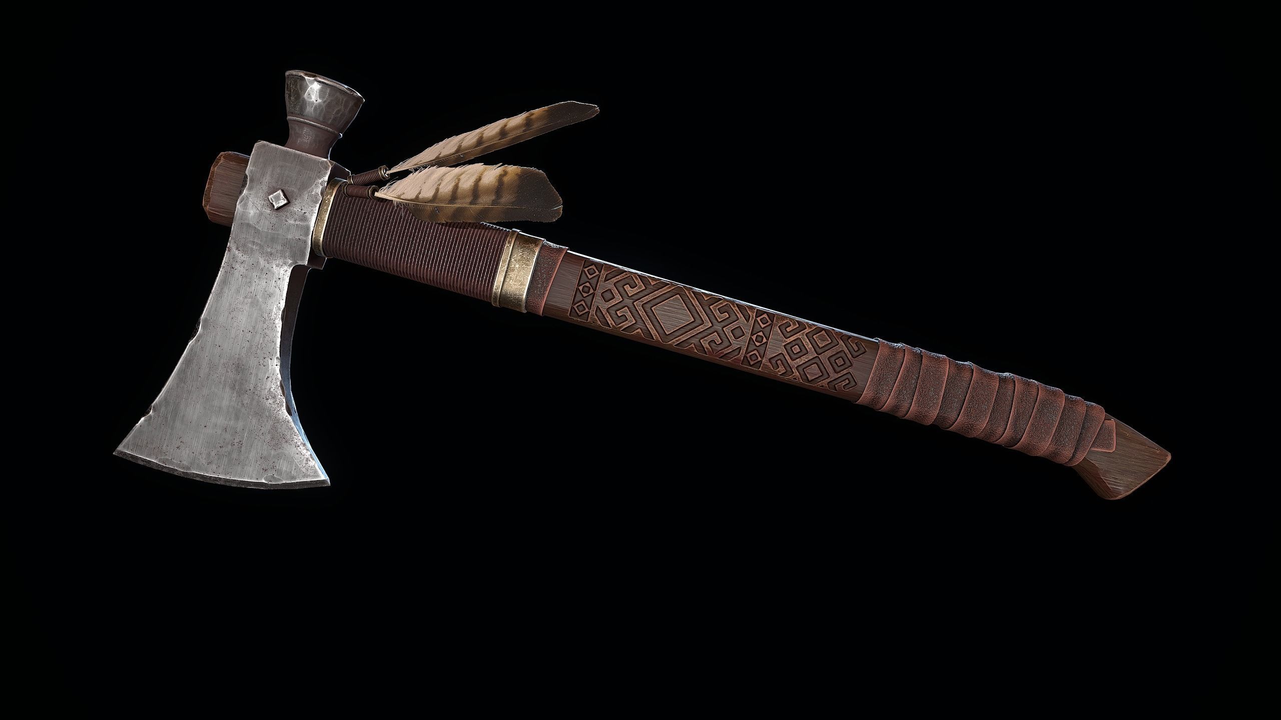 Decorated Tomahawk Axe Low-poly 3D model_6