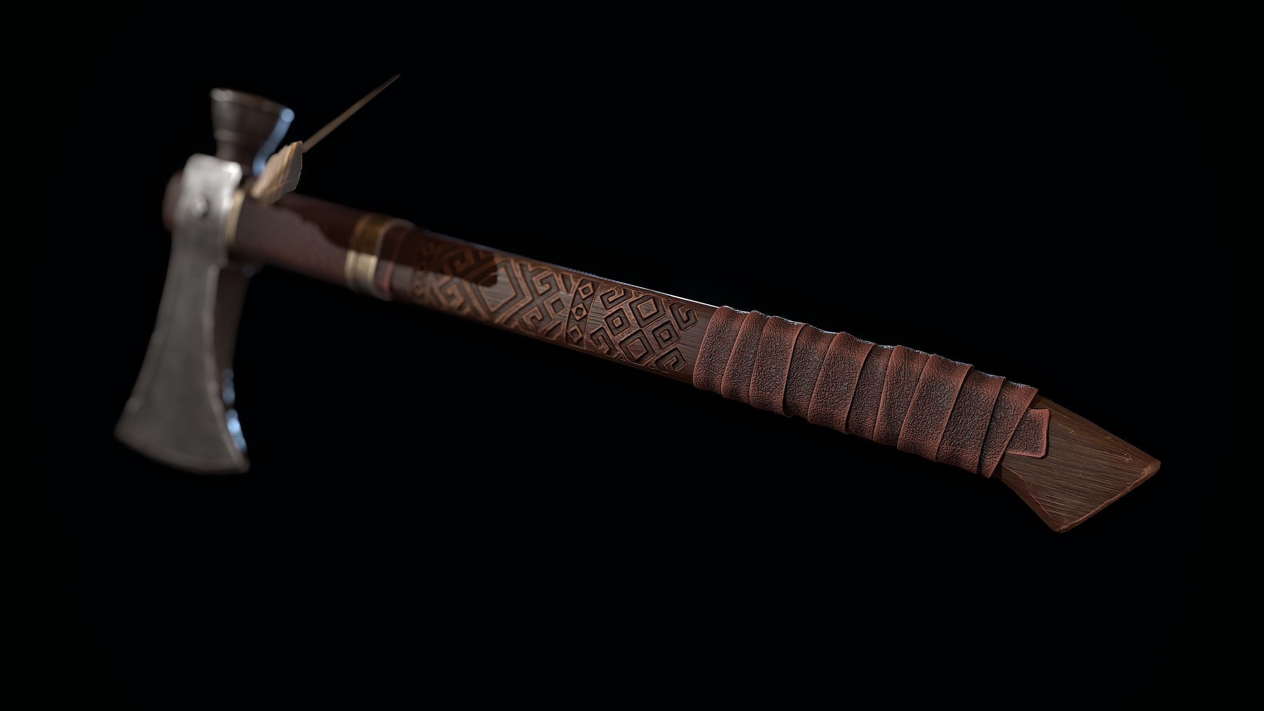 Decorated Tomahawk Axe Low-poly 3D model_4