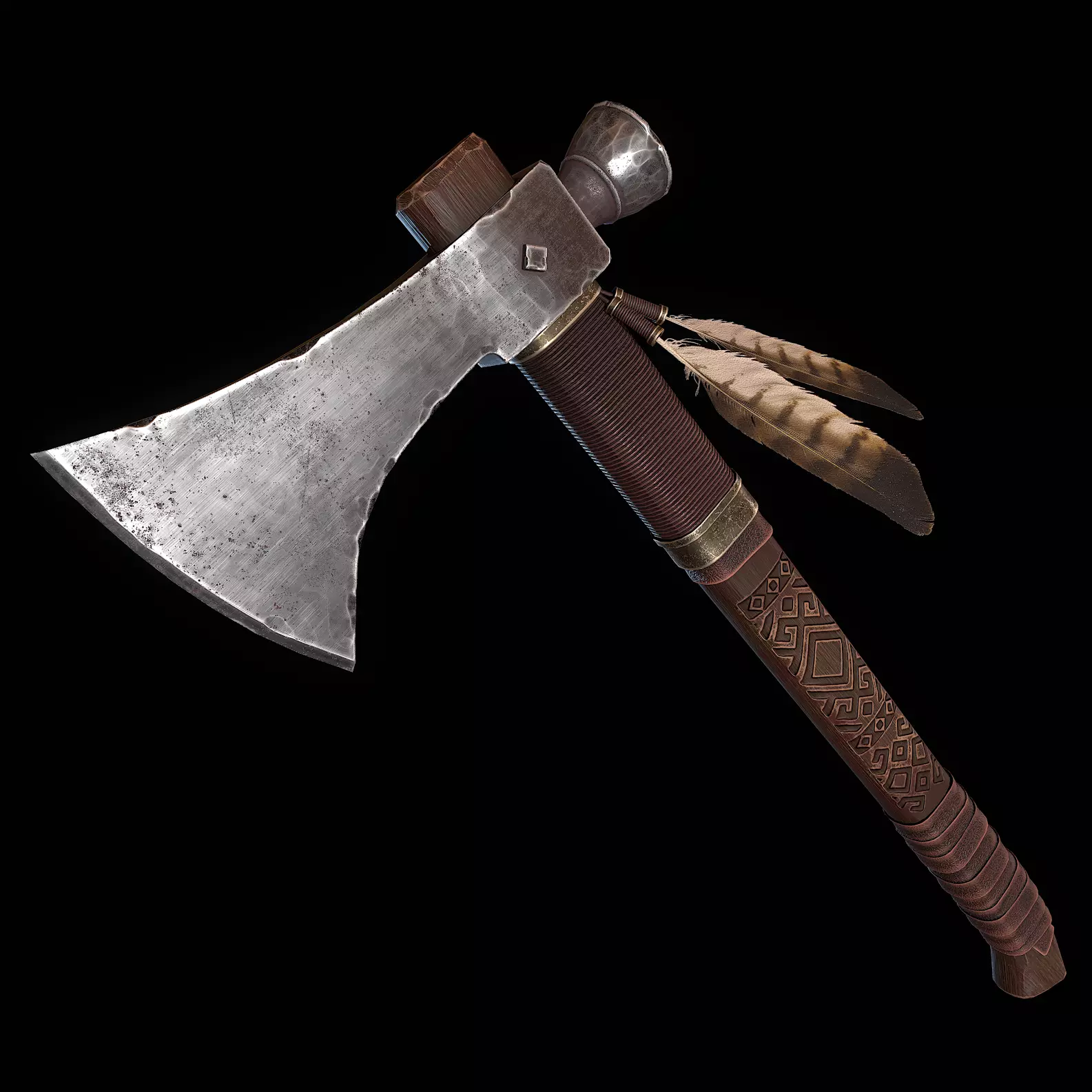 Decorated Tomahawk Axe Low-poly 3D model_0