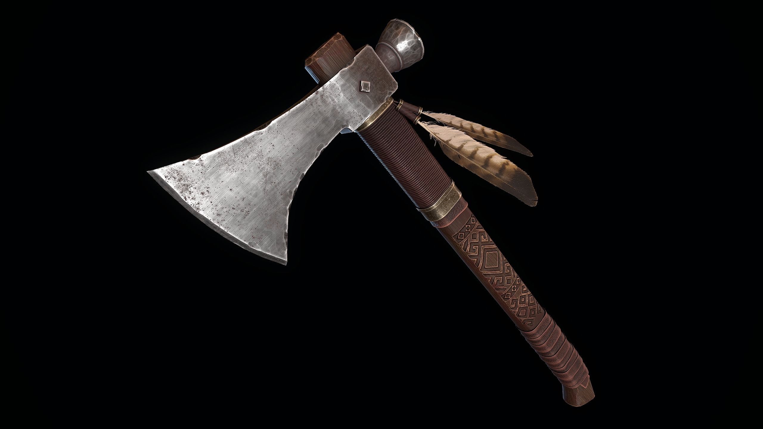 Decorated Tomahawk Axe Low-poly 3D model_8