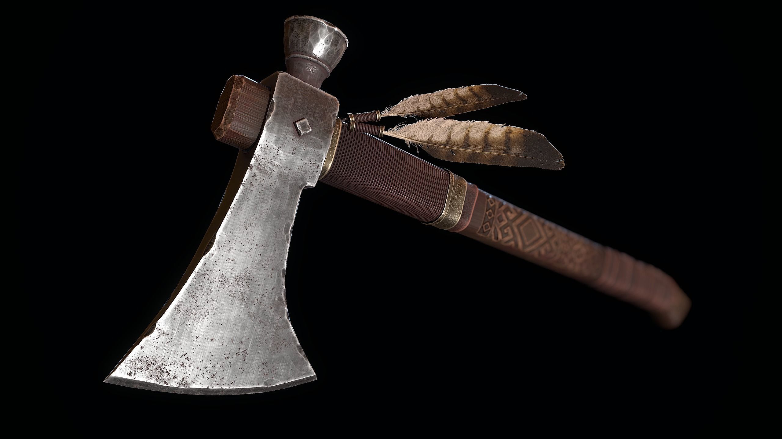 Decorated Tomahawk Axe Low-poly 3D model_7