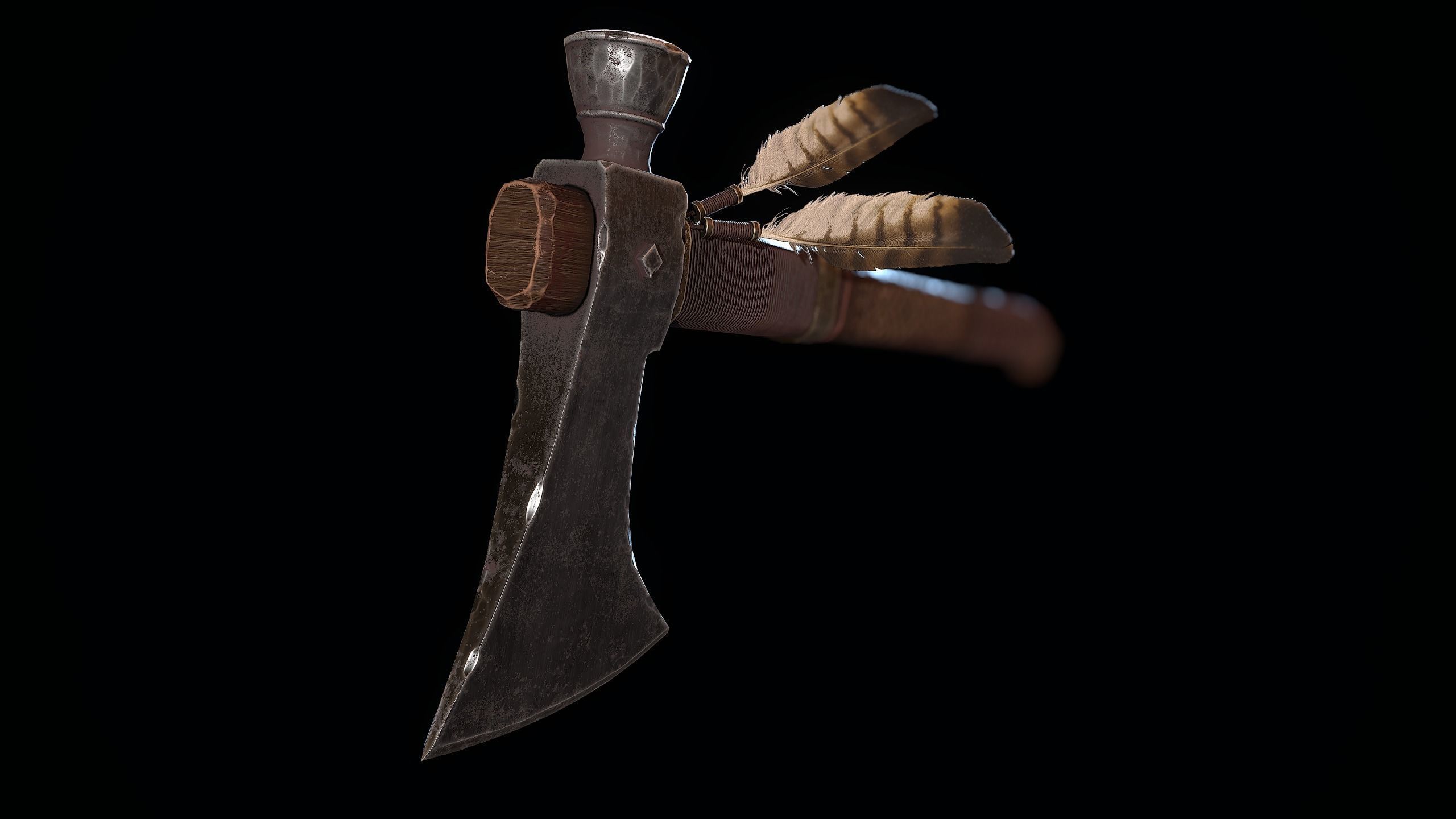 Decorated Tomahawk Axe Low-poly 3D model_5