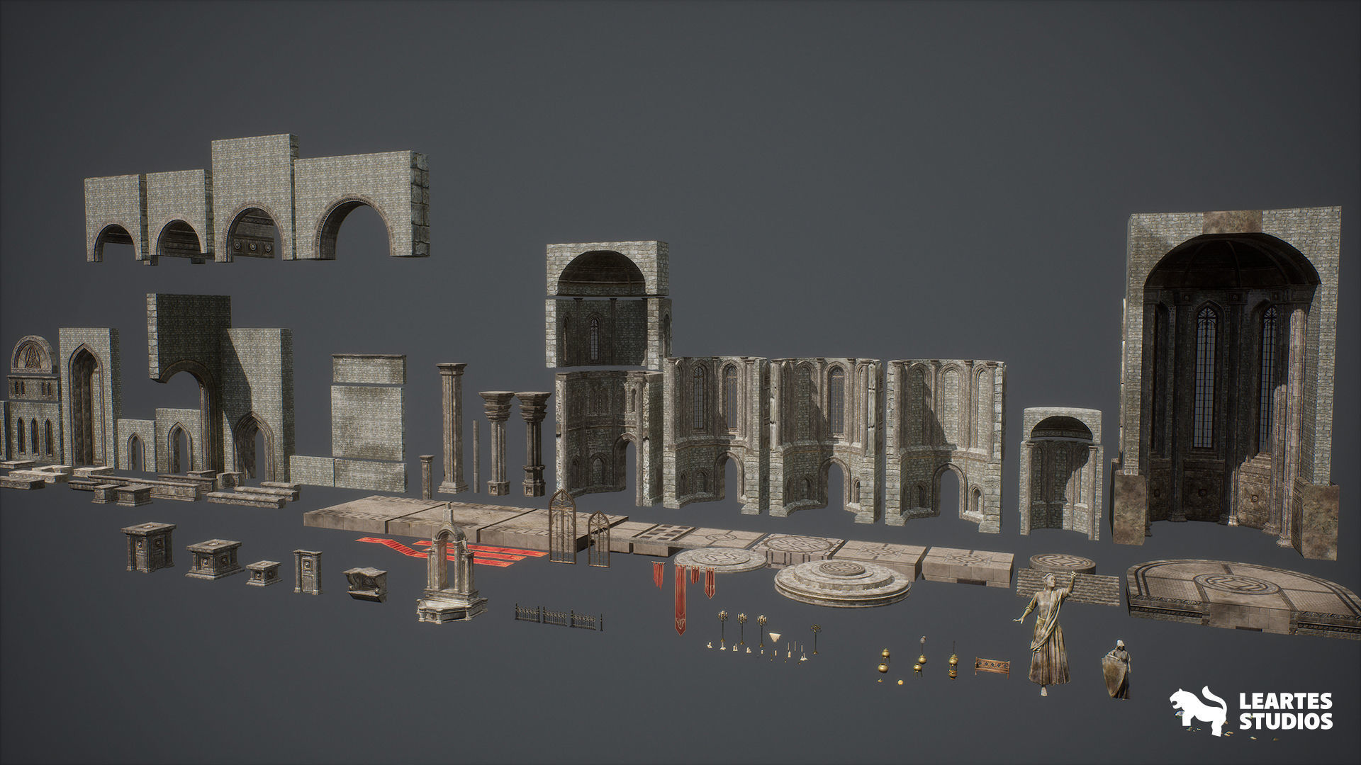 Ancient Cathedral Environment Low-poly 3D model_11