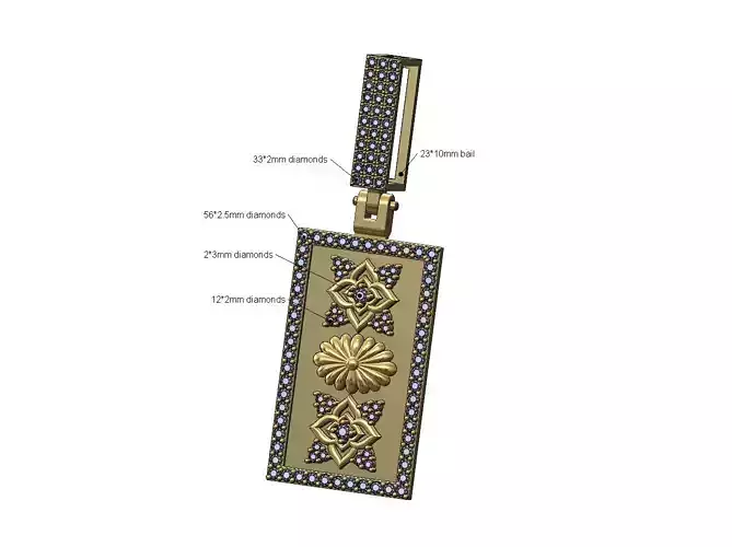 Diamond artdeco ornaments pendant with iced bail 3D print model