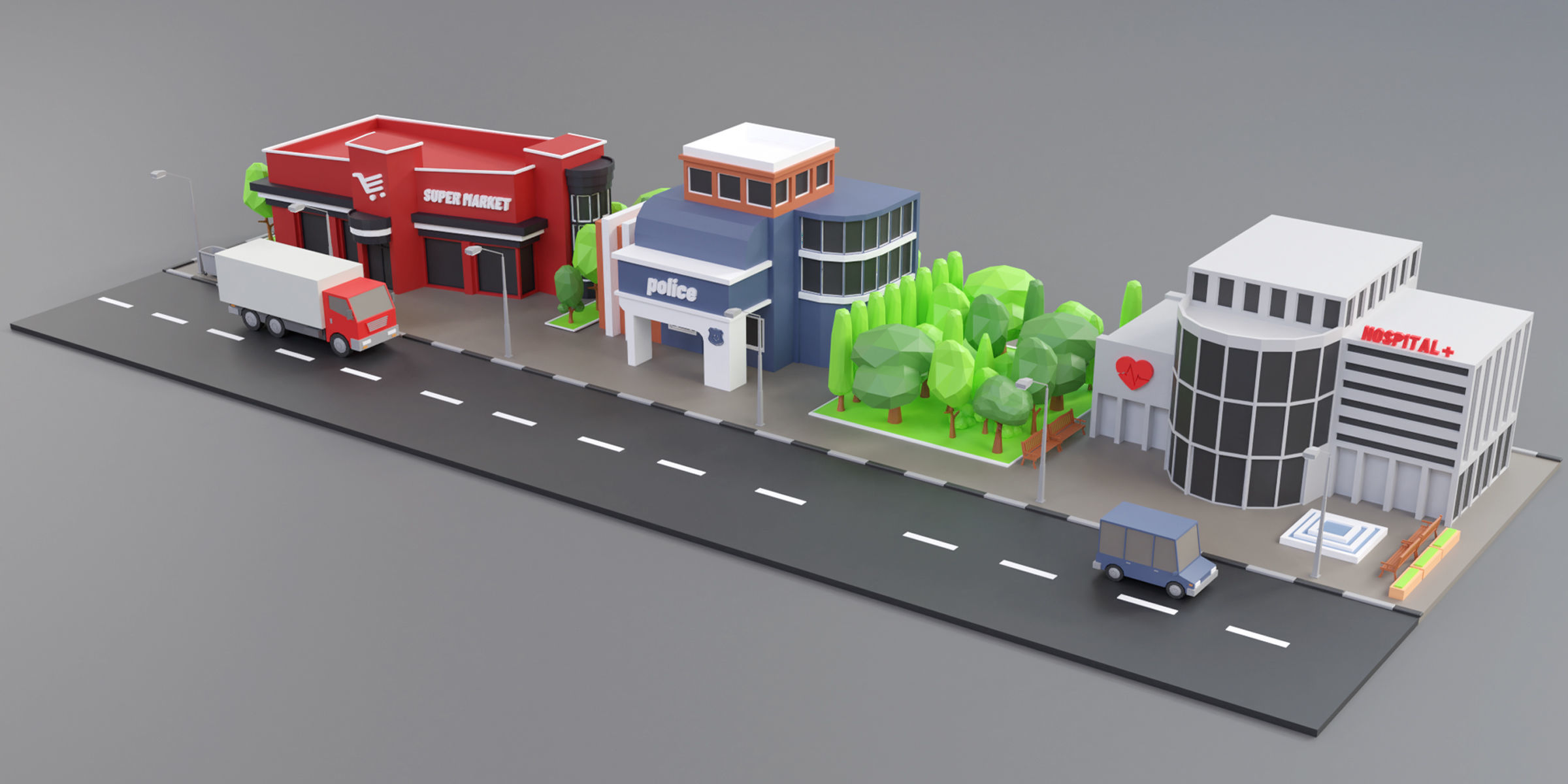 cartoon city 1 Low-poly 3D model_6