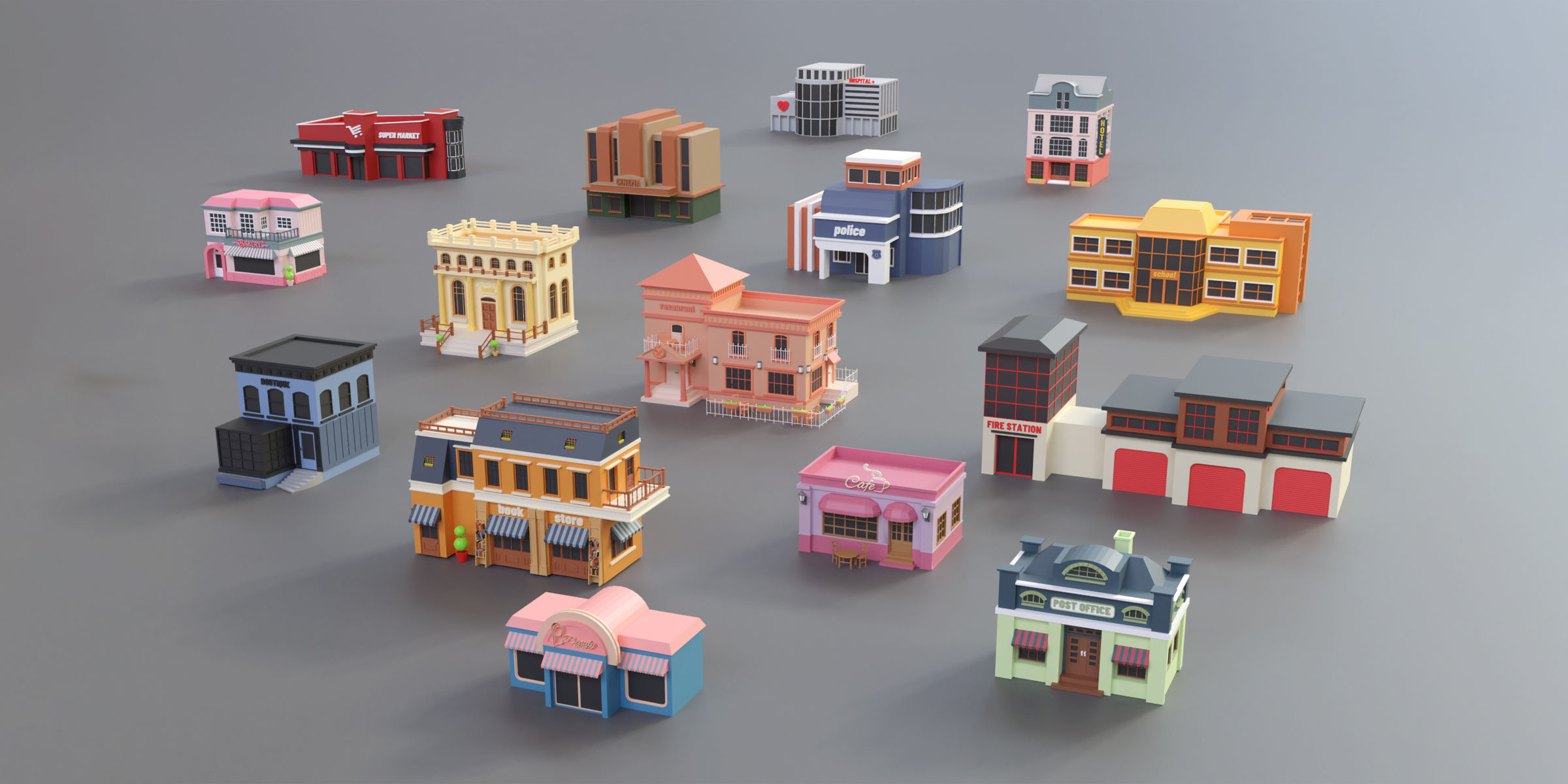 cartoon city 1 Low-poly 3D model_2