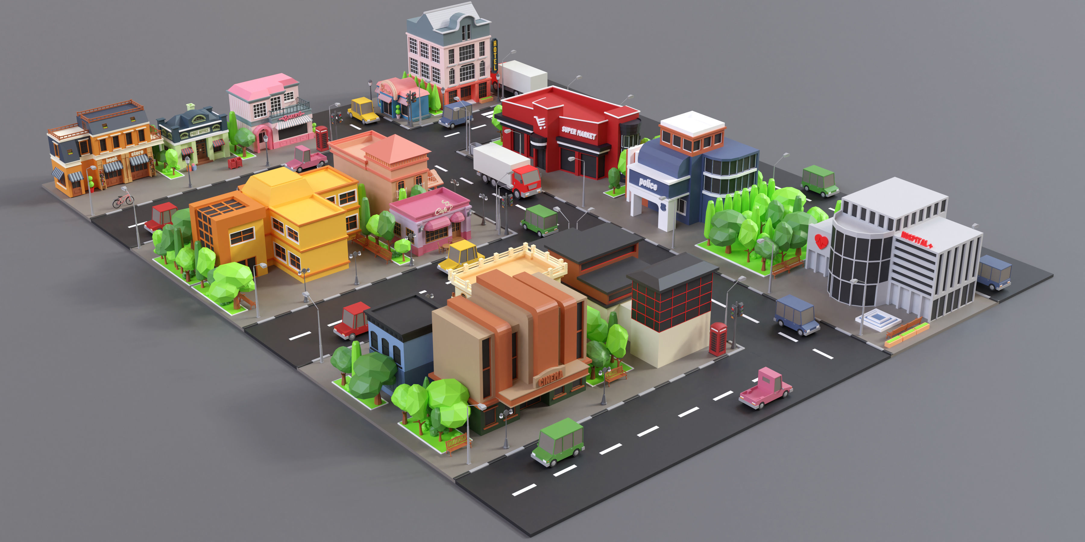 cartoon city 1 Low-poly 3D model_1