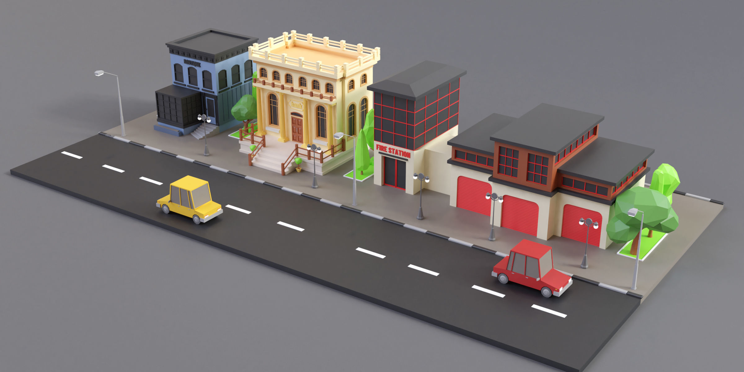 cartoon city 1 Low-poly 3D model_5