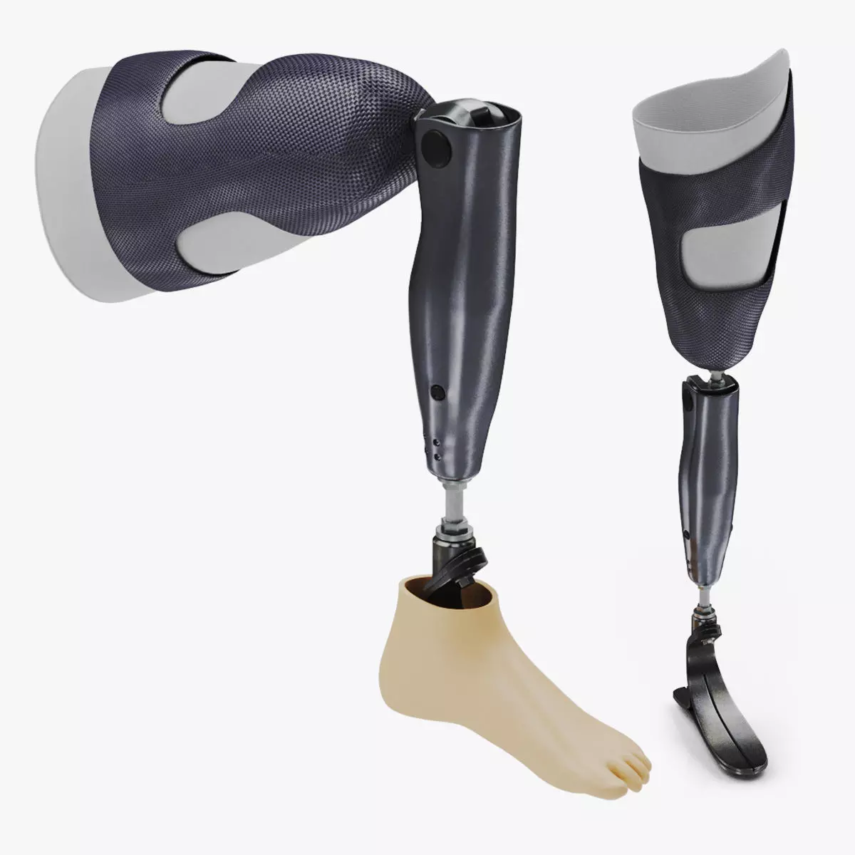 Above Knee Leg Prosthetics Low-poly 3D model_0