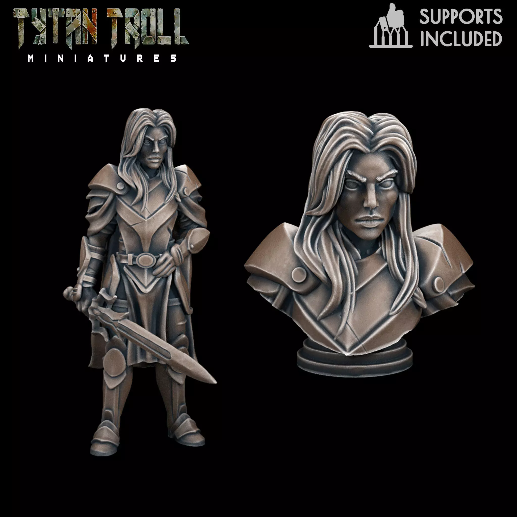 Curse of Strahd - Ireena Mini Bust Combo - Pre-Supported 3D print model_0