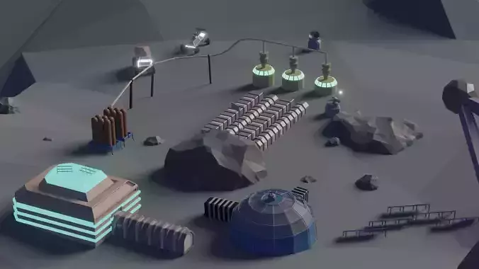 Low Poly Style Stylized Space Station Environment