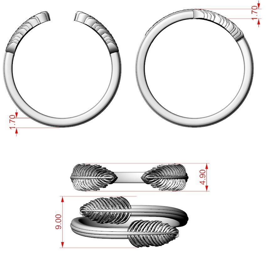 Delicate rings with wings two options 786 3D print model_11
