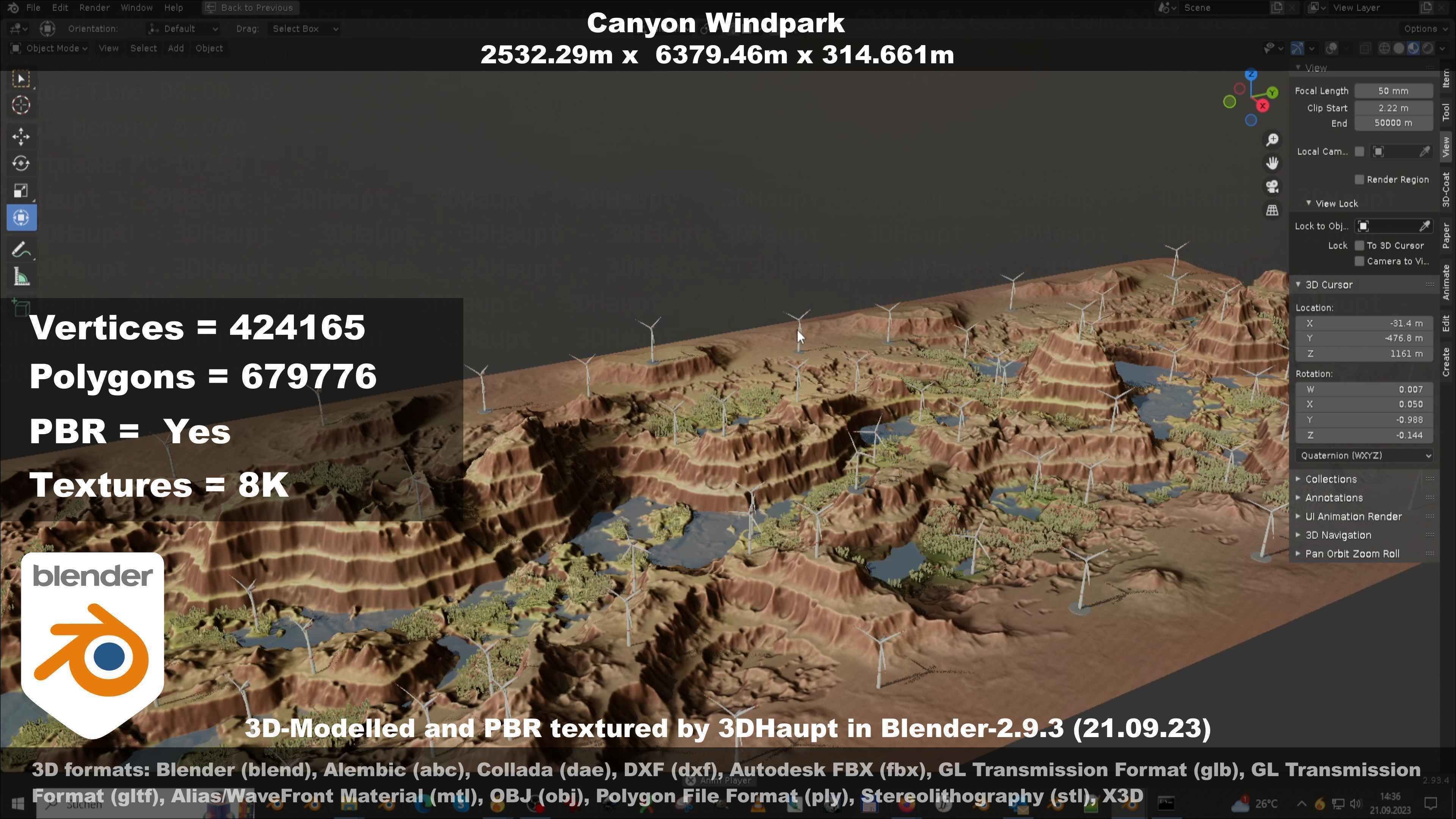 Windturbine H114m - H119m - H138m and Canyon Windfarm Scene 3D Model Collection_55