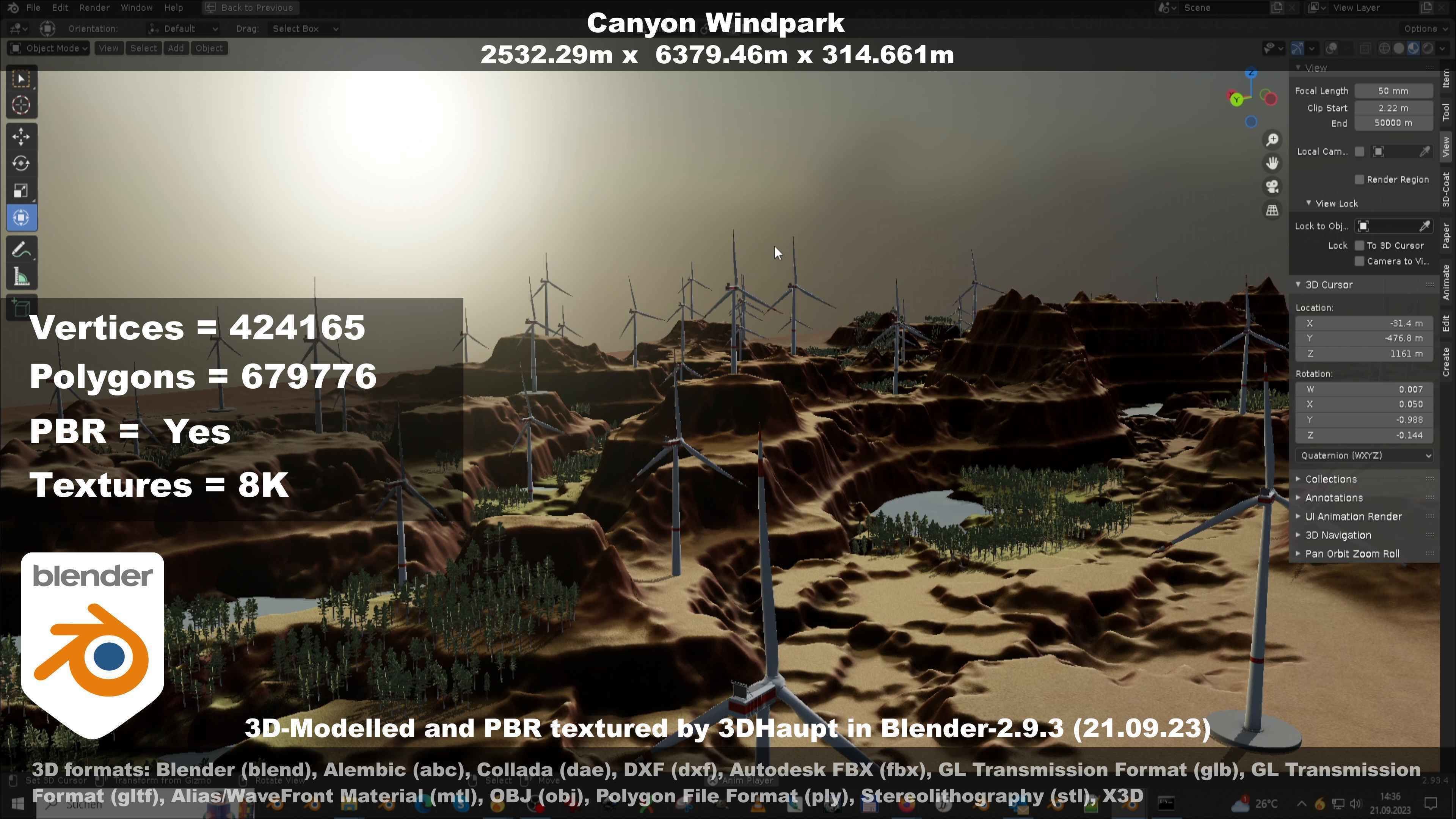 Windturbine H114m - H119m - H138m and Canyon Windfarm Scene 3D Model Collection_80