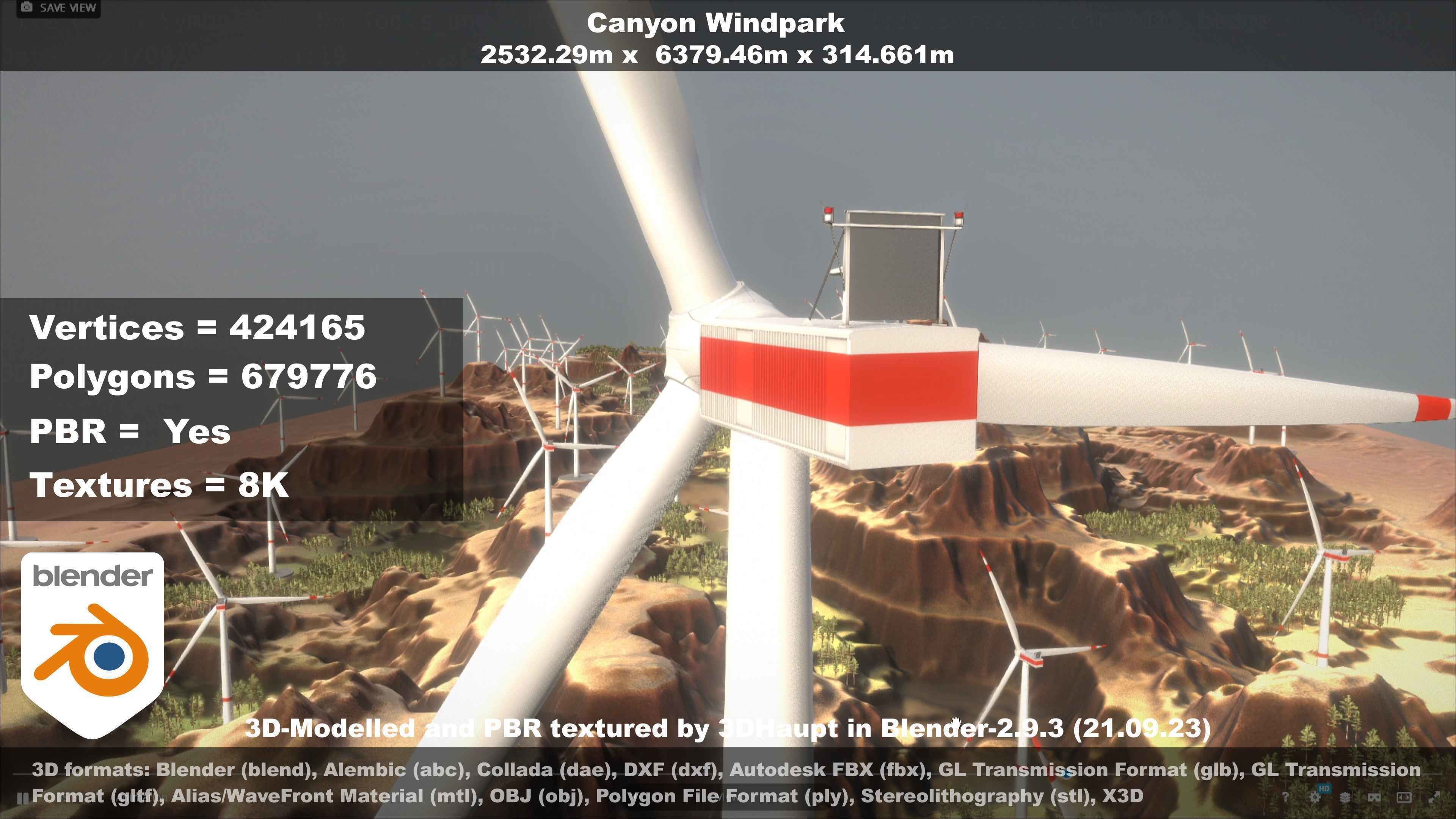 Windturbine H114m - H119m - H138m and Canyon Windfarm Scene 3D Model Collection_64