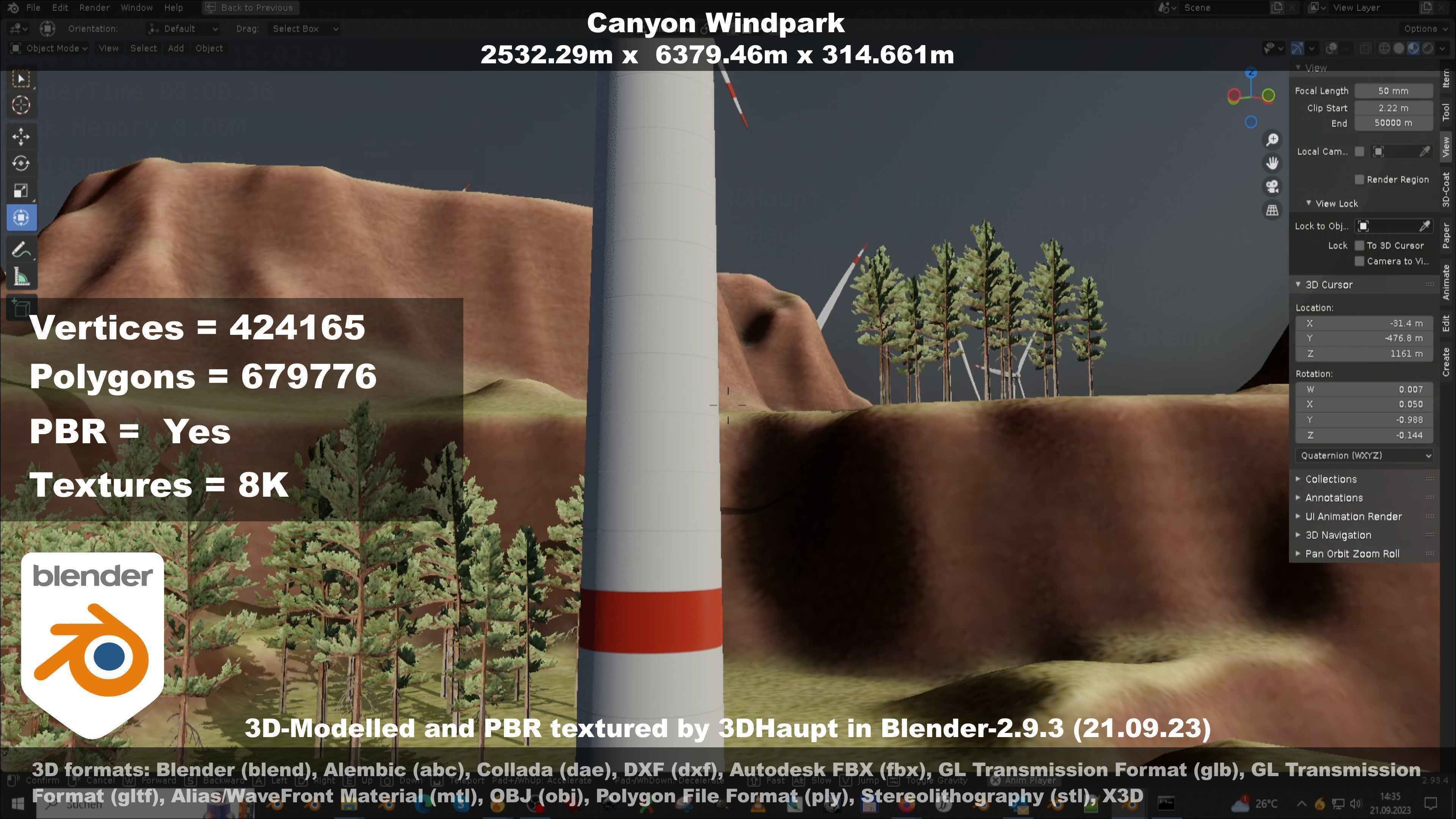 Windturbine H114m - H119m - H138m and Canyon Windfarm Scene 3D Model Collection_72