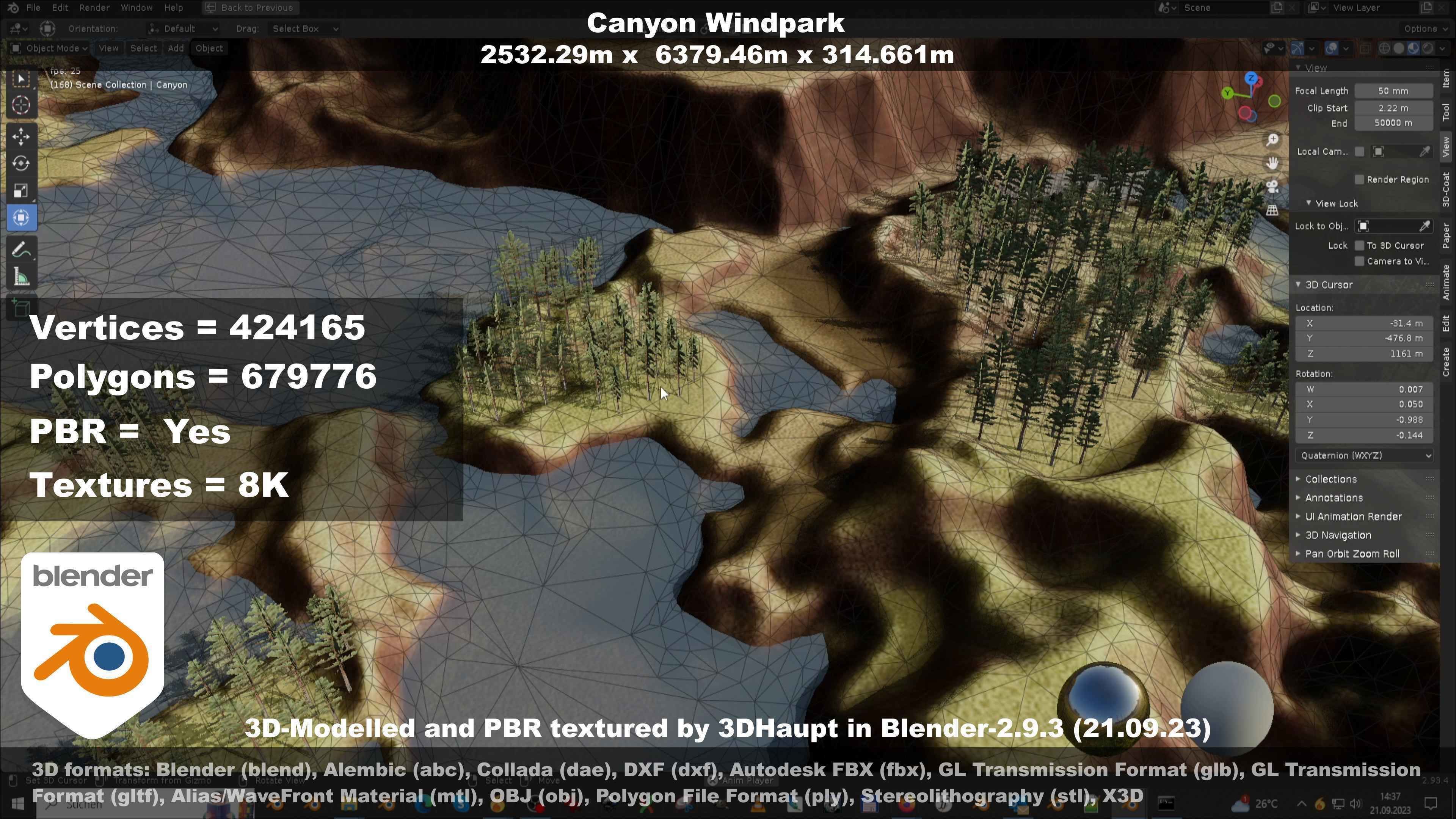 Windturbine H114m - H119m - H138m and Canyon Windfarm Scene 3D Model Collection_109