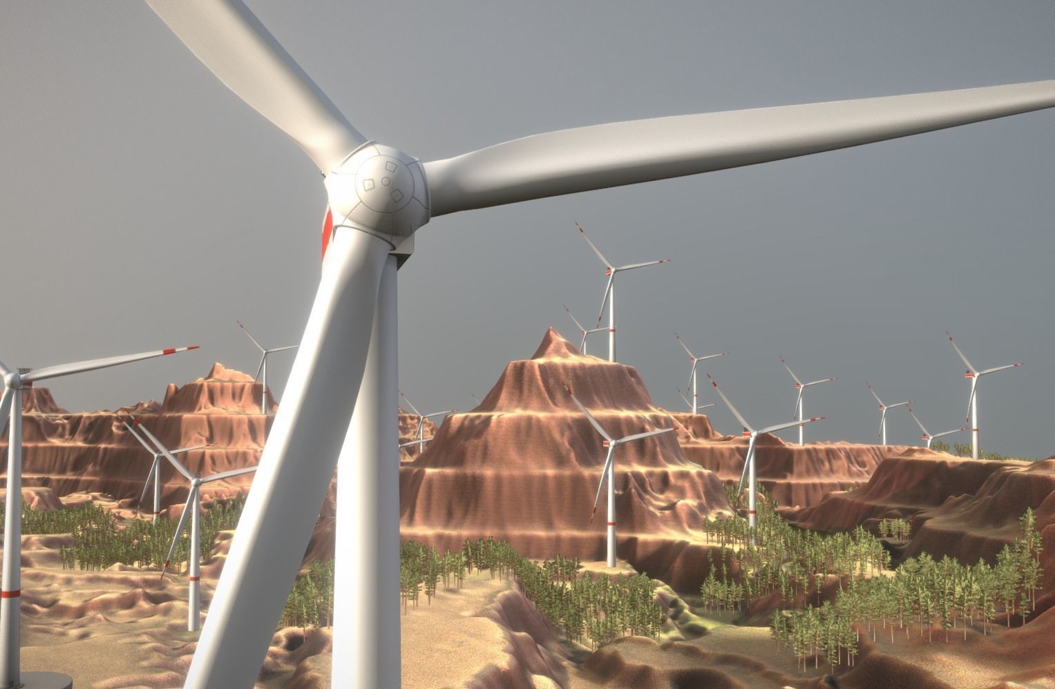 Windturbine H114m - H119m - H138m and Canyon Windfarm Scene 3D Model Collection_17