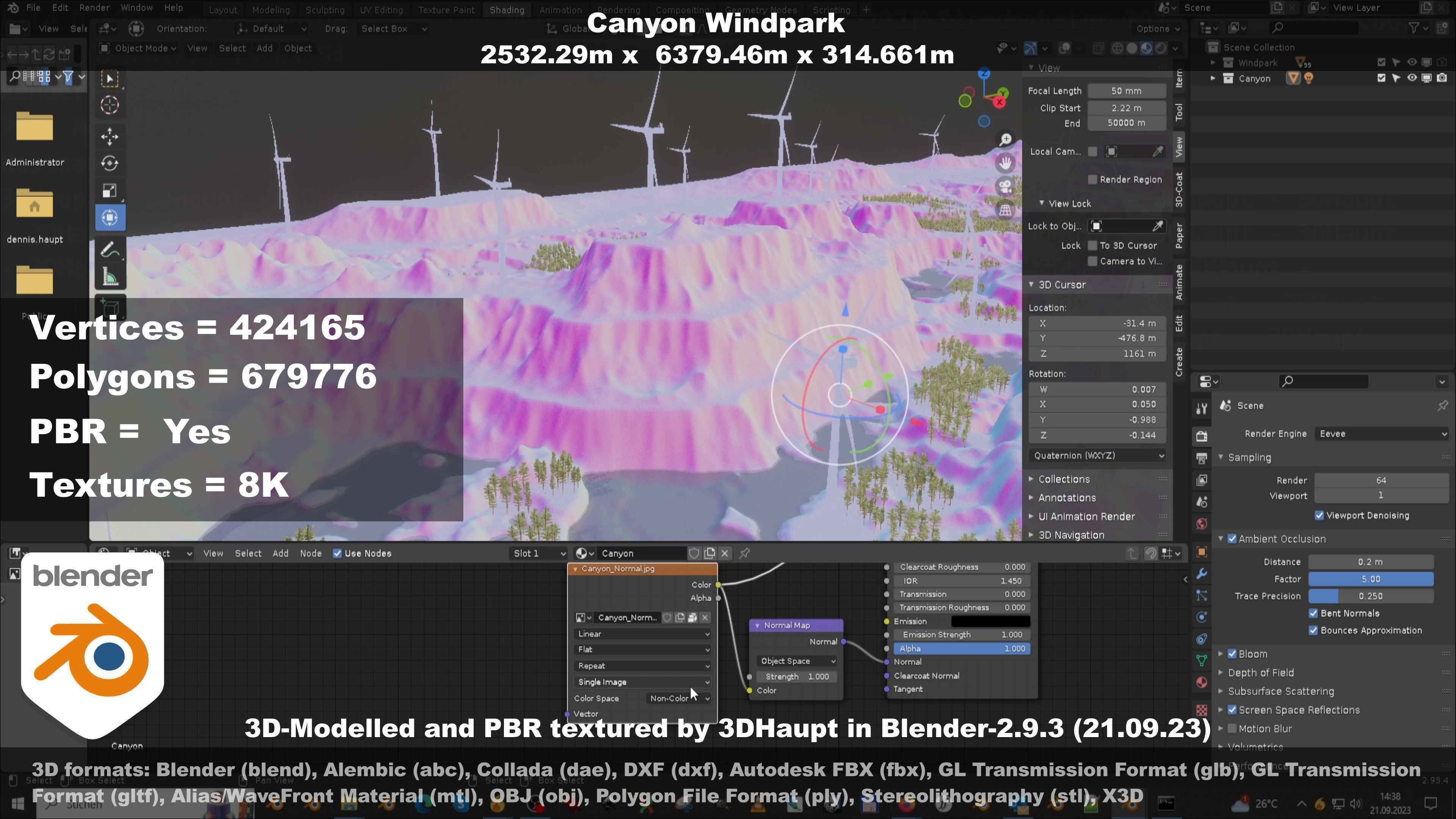 Windturbine H114m - H119m - H138m and Canyon Windfarm Scene 3D Model Collection_118