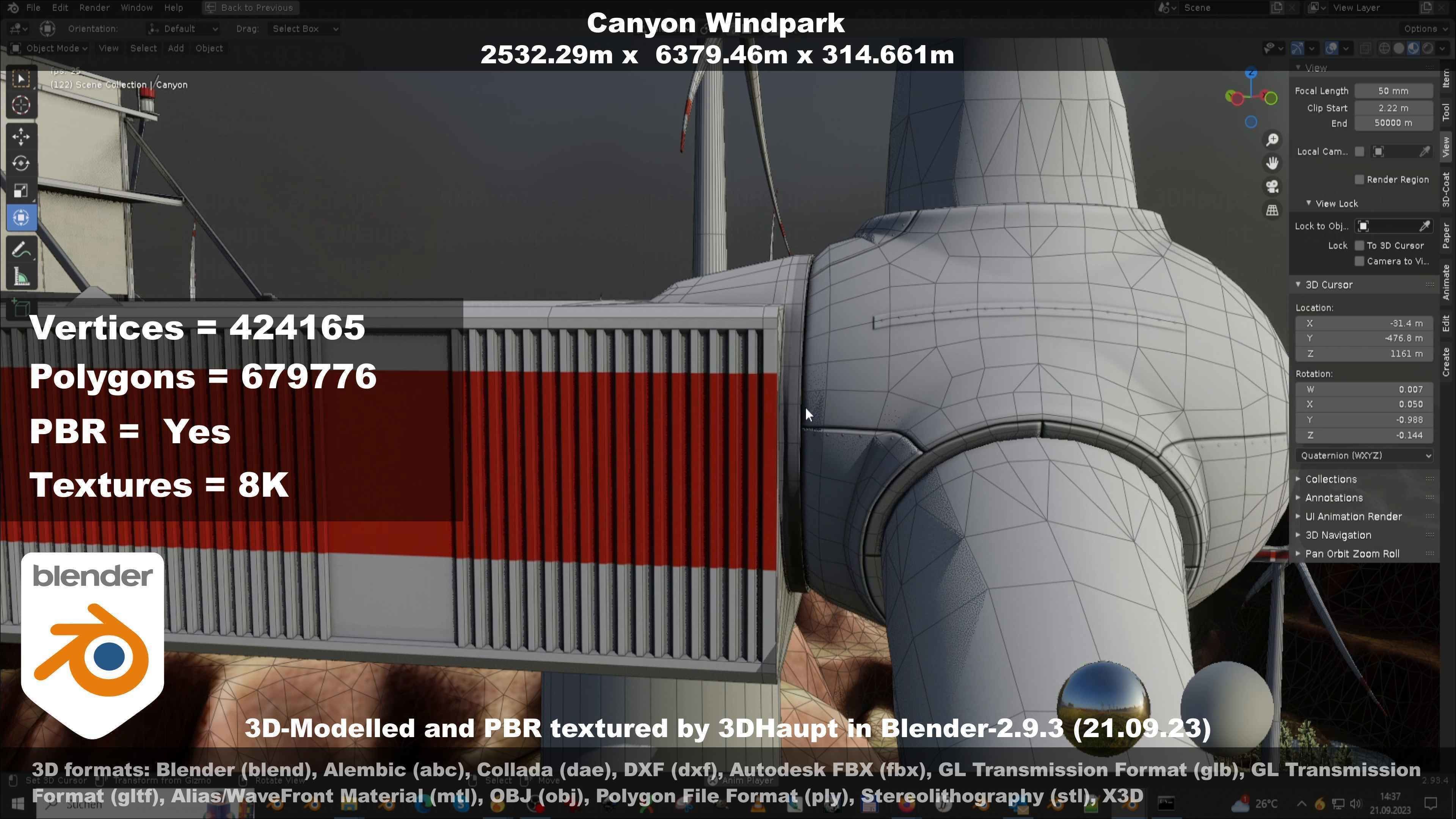 Windturbine H114m - H119m - H138m and Canyon Windfarm Scene 3D Model Collection_113