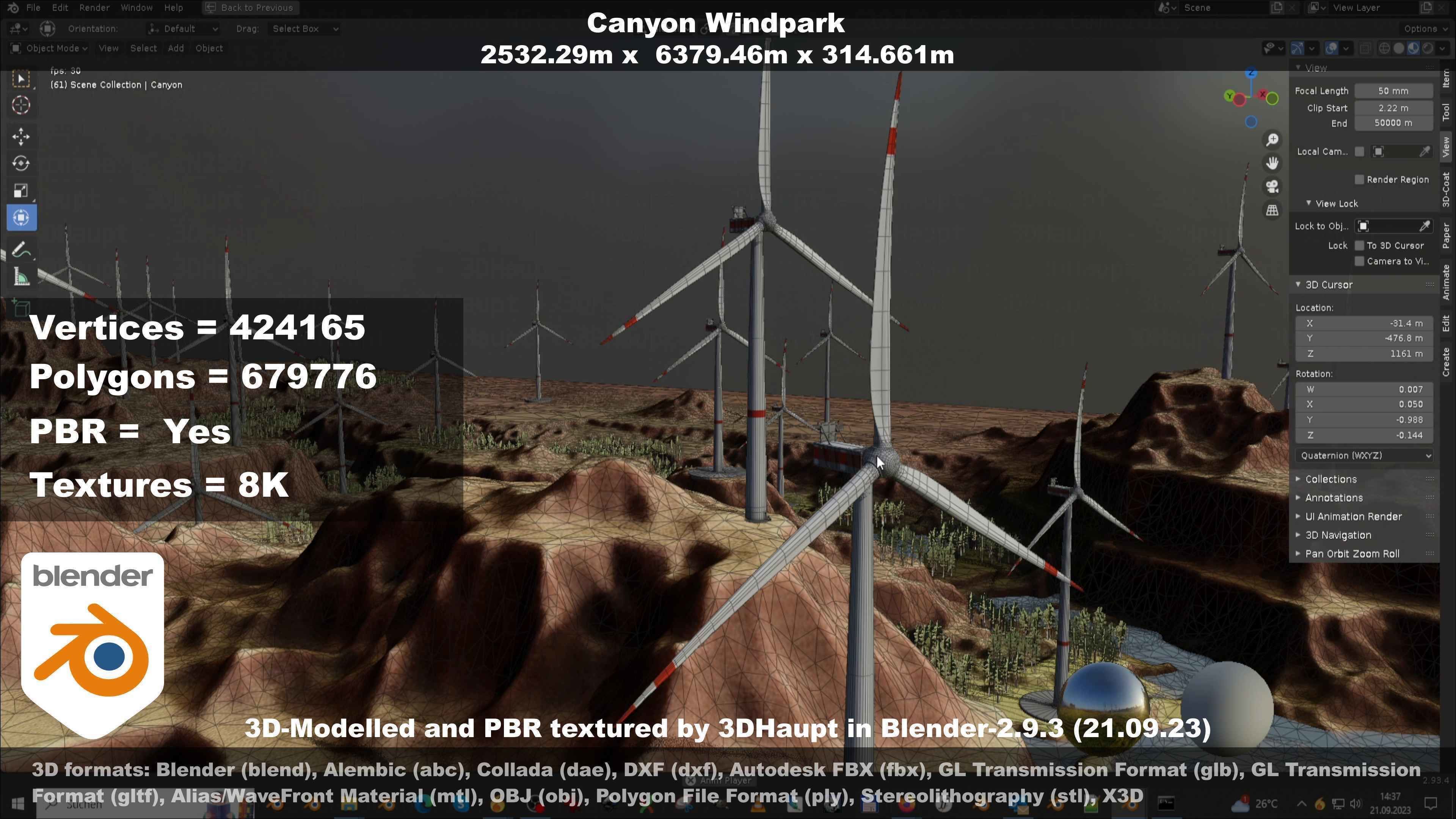 Windturbine H114m - H119m - H138m and Canyon Windfarm Scene 3D Model Collection_85