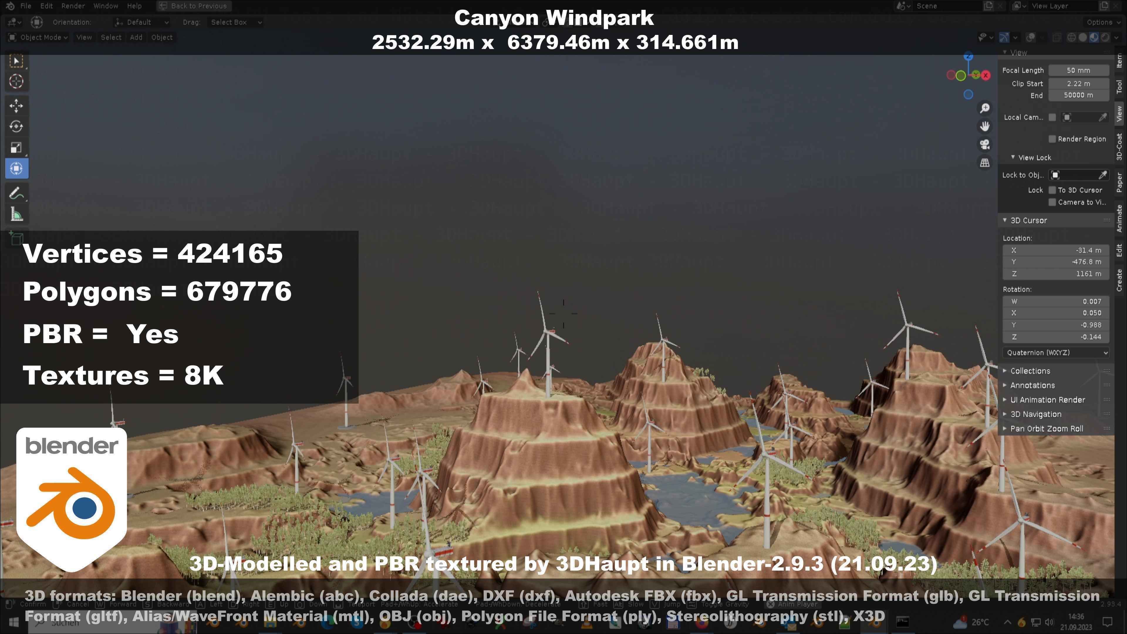 Windturbine H114m - H119m - H138m and Canyon Windfarm Scene 3D Model Collection_45