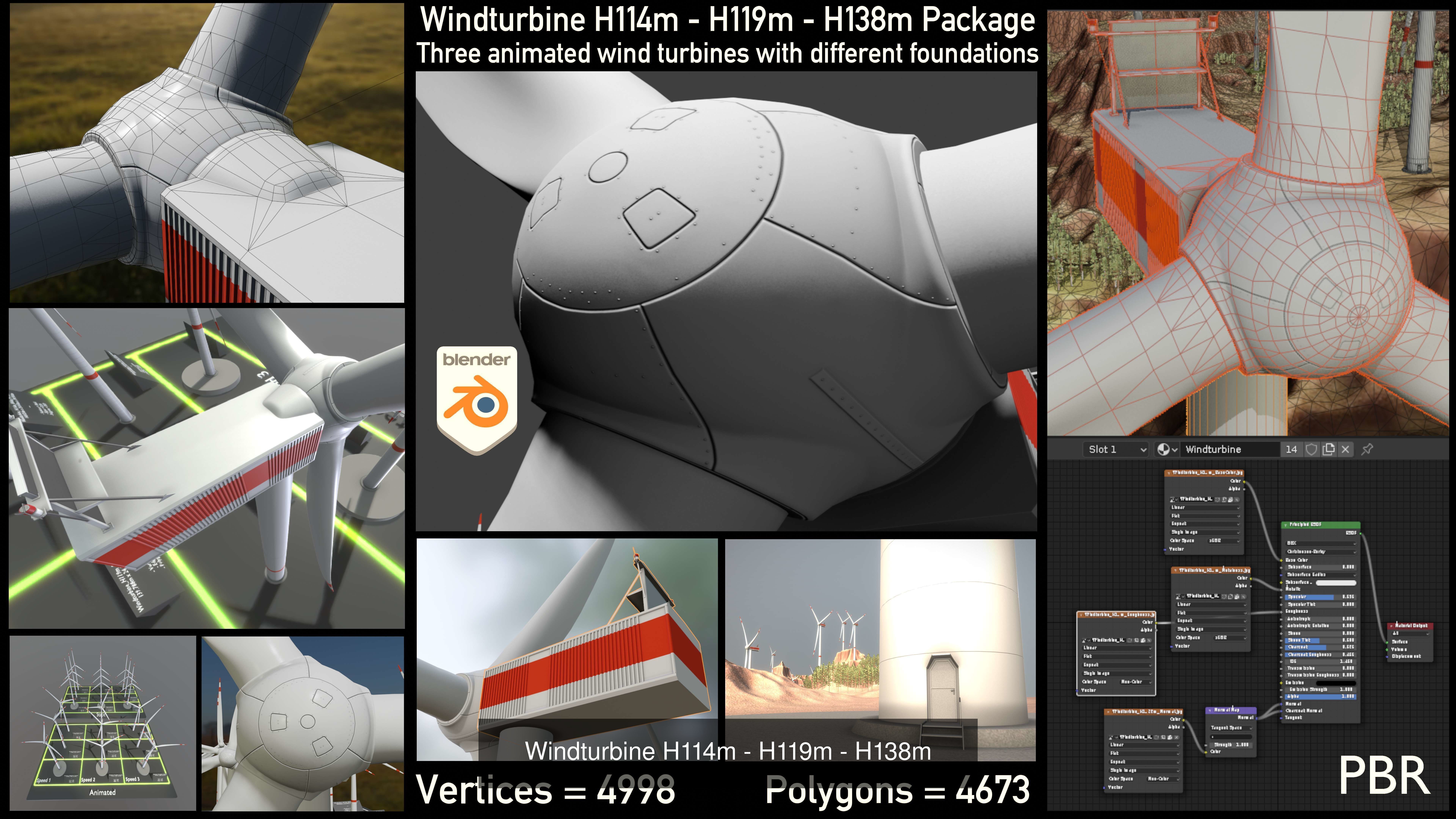 Windturbine H114m - H119m - H138m and Canyon Windfarm Scene 3D Model Collection_2