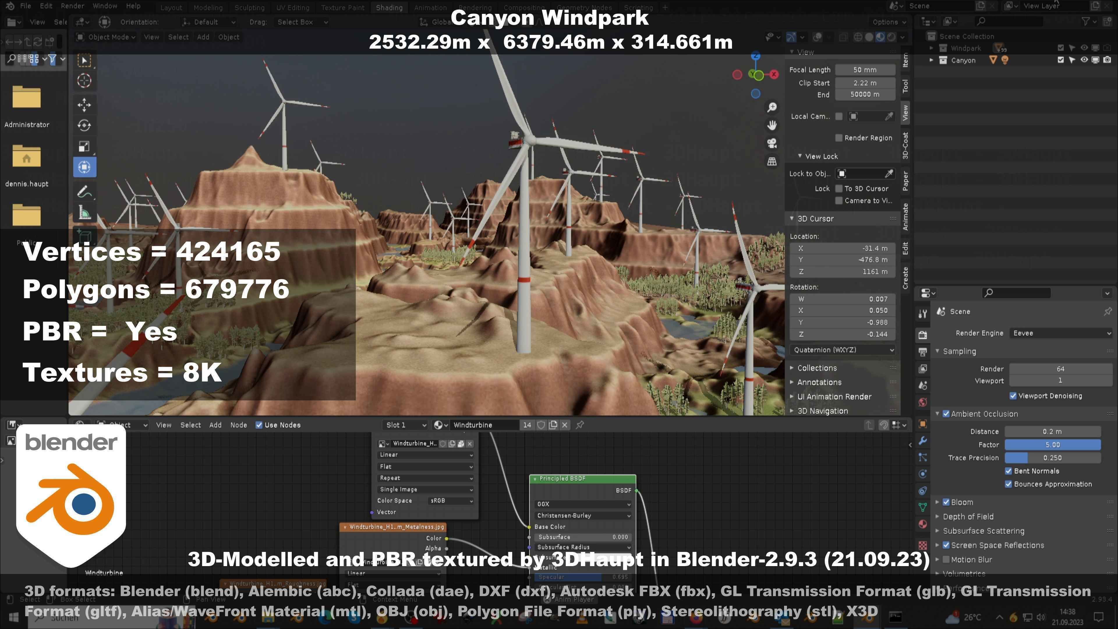 Windturbine H114m - H119m - H138m and Canyon Windfarm Scene 3D Model Collection_108